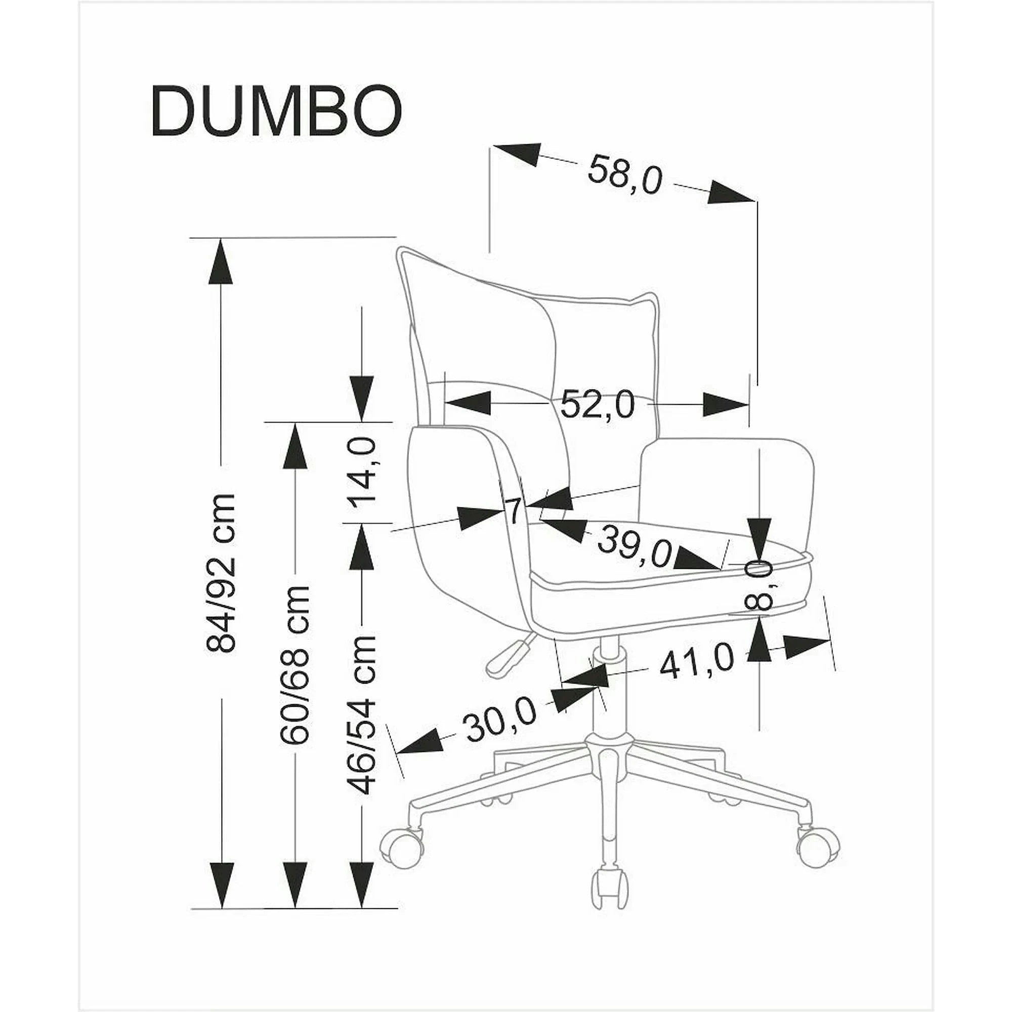 Scaun birou DUMBO, gri deschis/alb, stofa raiata, 52x58x84/94 cm