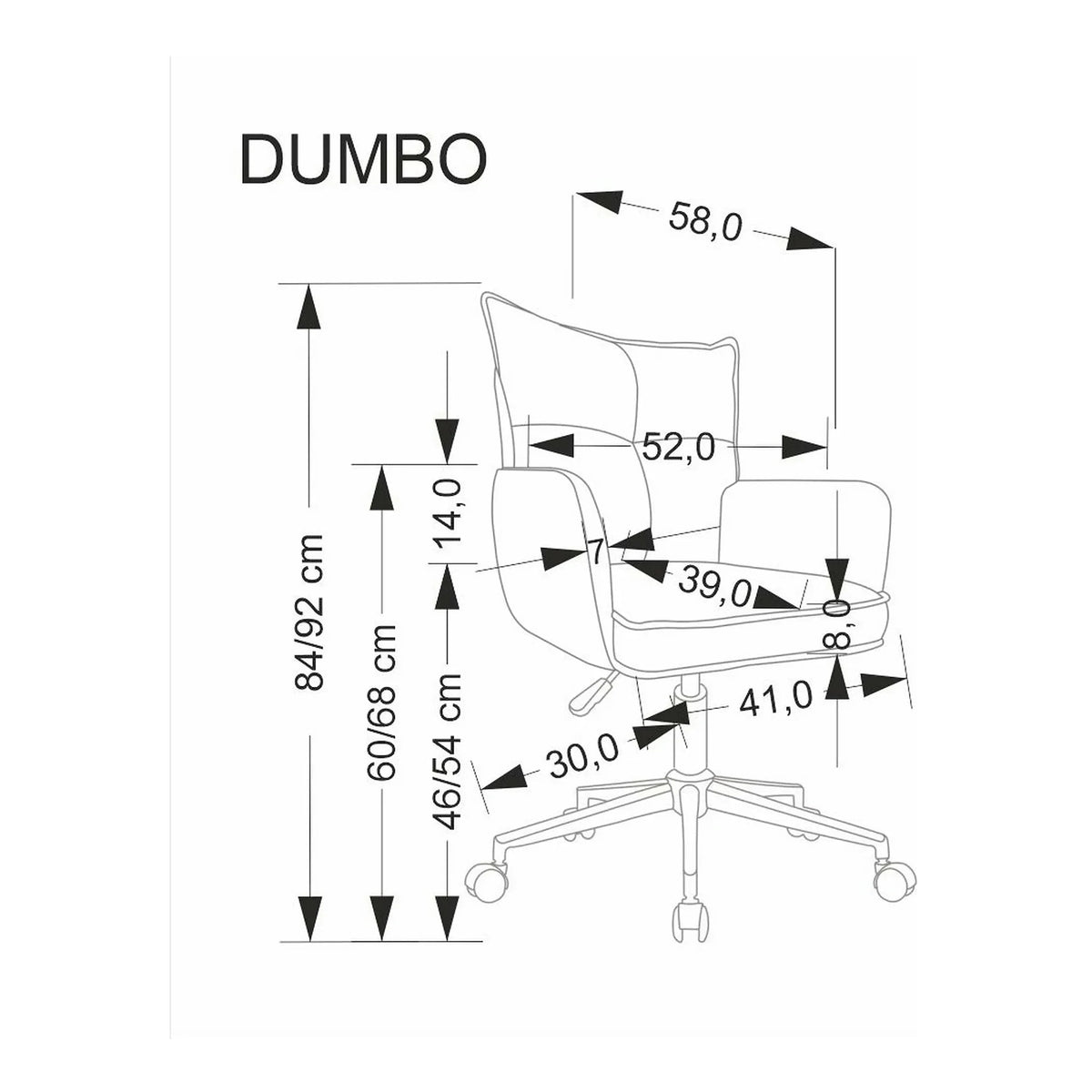 Scaun birou DUMBO, roz deschis/alb, stofa raiata, 52x58x84/94 cm