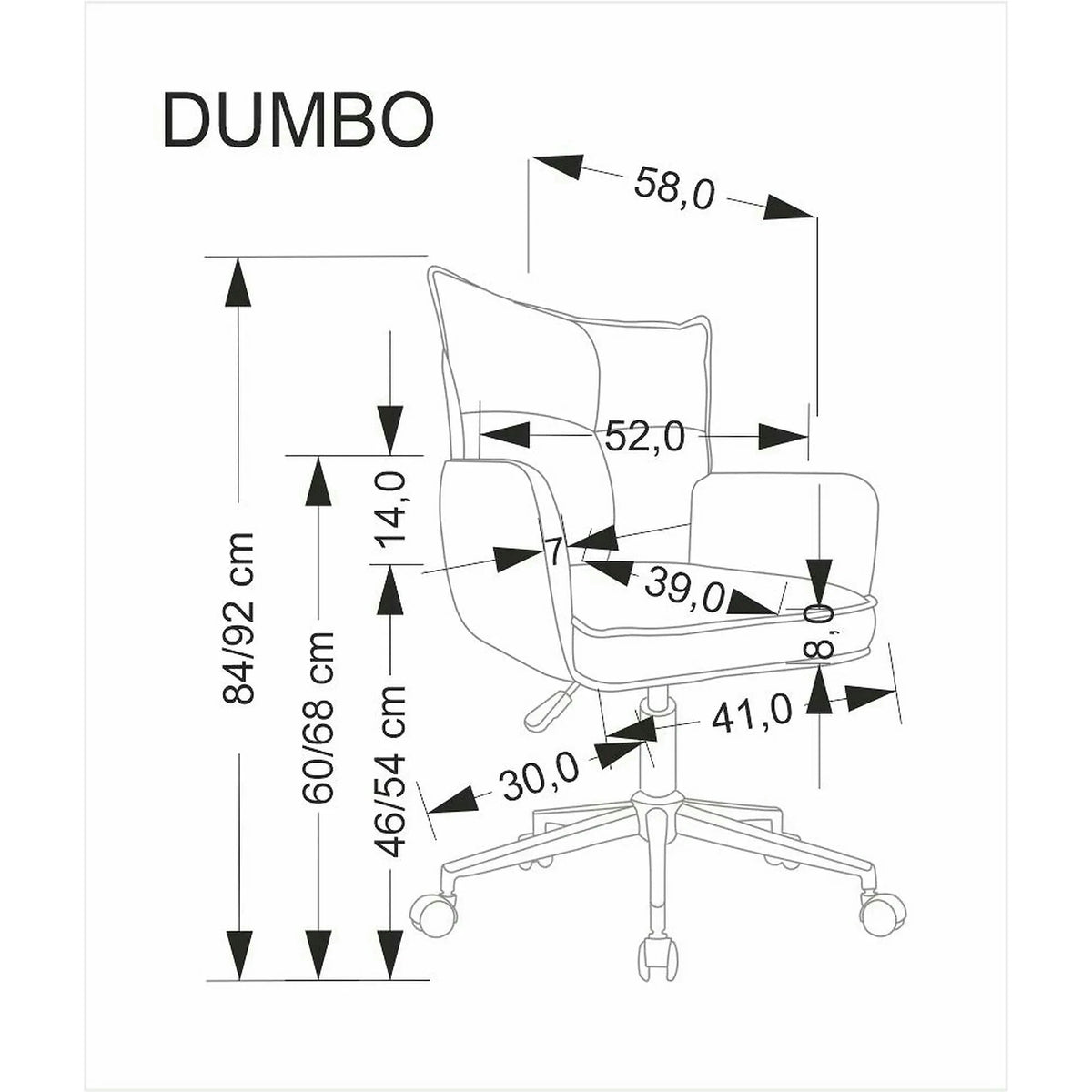 Scaun birou DUMBO, roz deschis/alb, stofa raiata, 52x58x84/94 cm