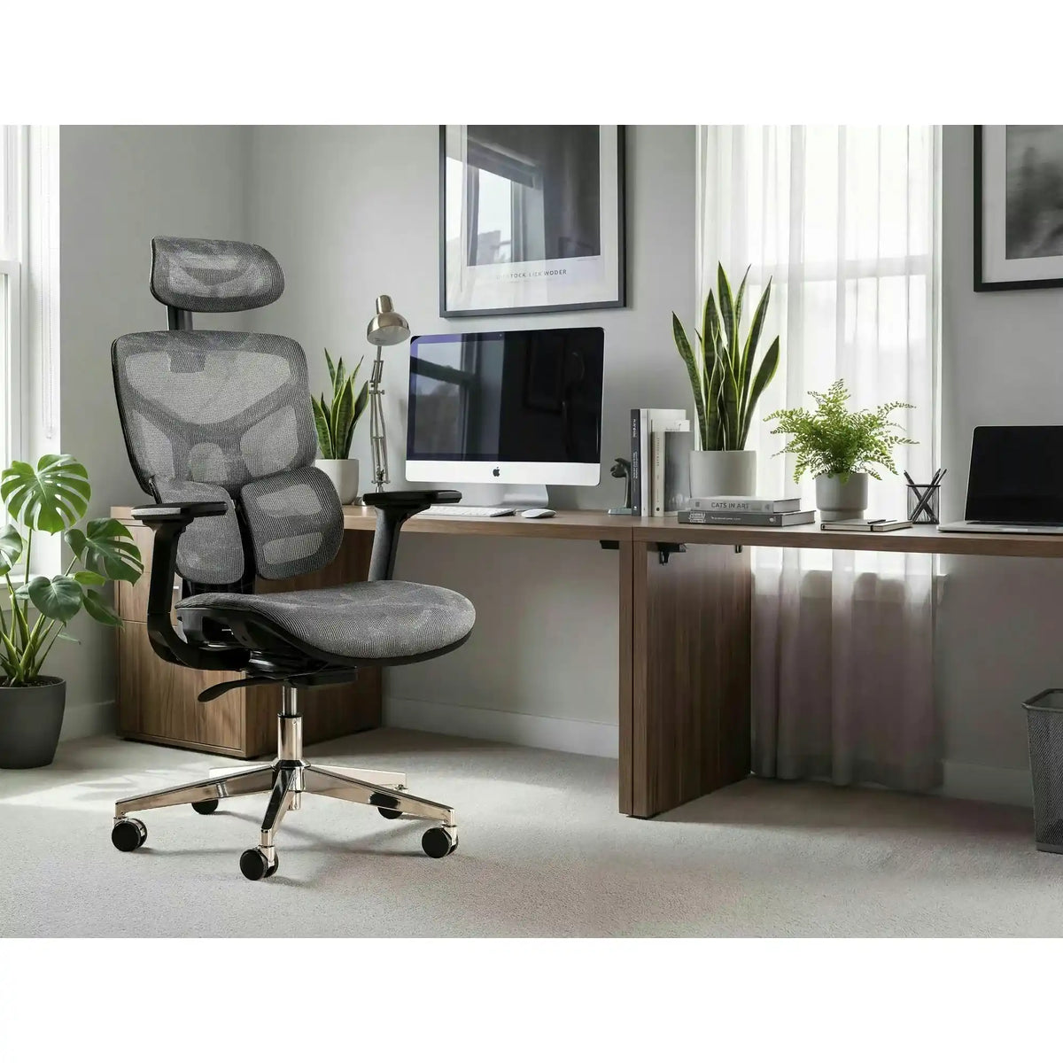 Scaun birou EQ-1, gri, plasă, 71x48x112 cm