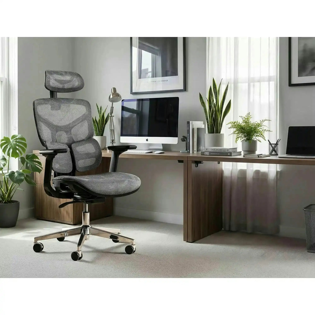 Scaun birou EQ-1, gri, plasă, 71x48x112 cm