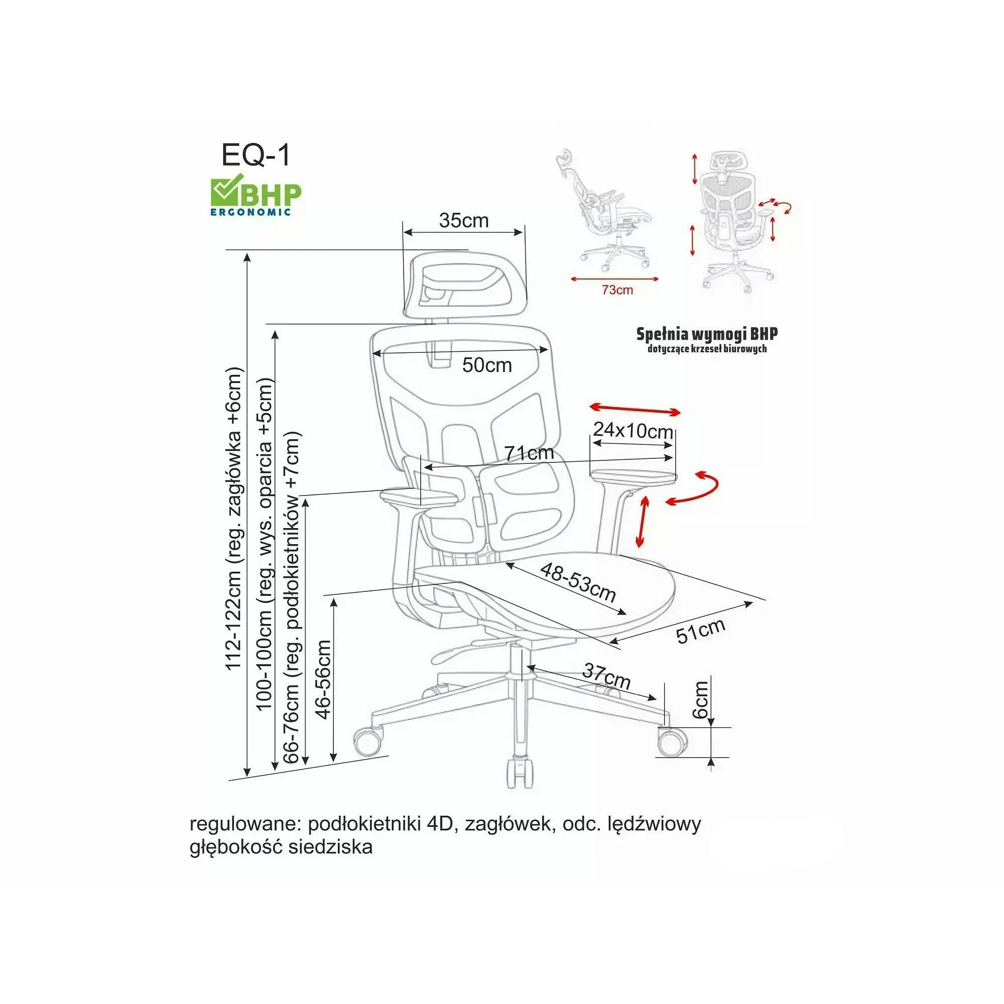 Scaun birou EQ-1, gri, plasă, 71x48x112 cm