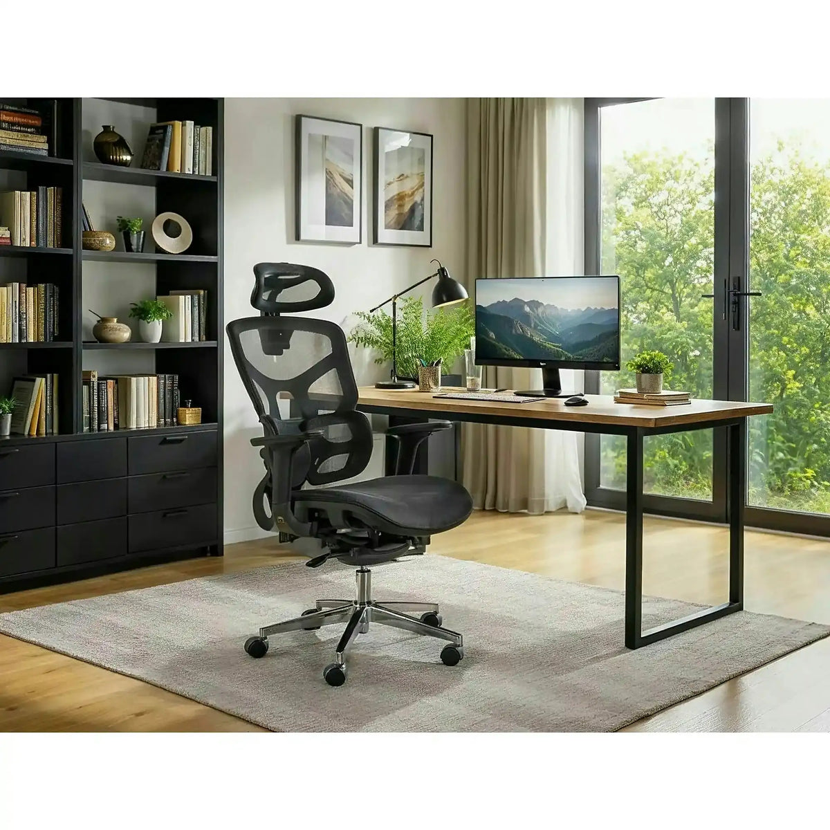 Scaun birou EQ-1, negru, plasă, 71x48x112 cm