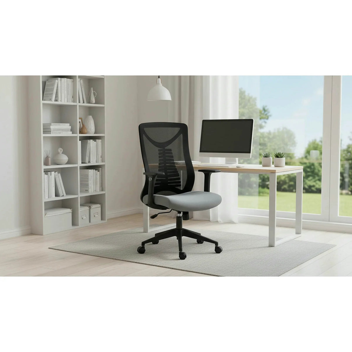 Scaun birou ERGOLEX, negru/gri, stofa/plasa, 58x58x102/112 cm