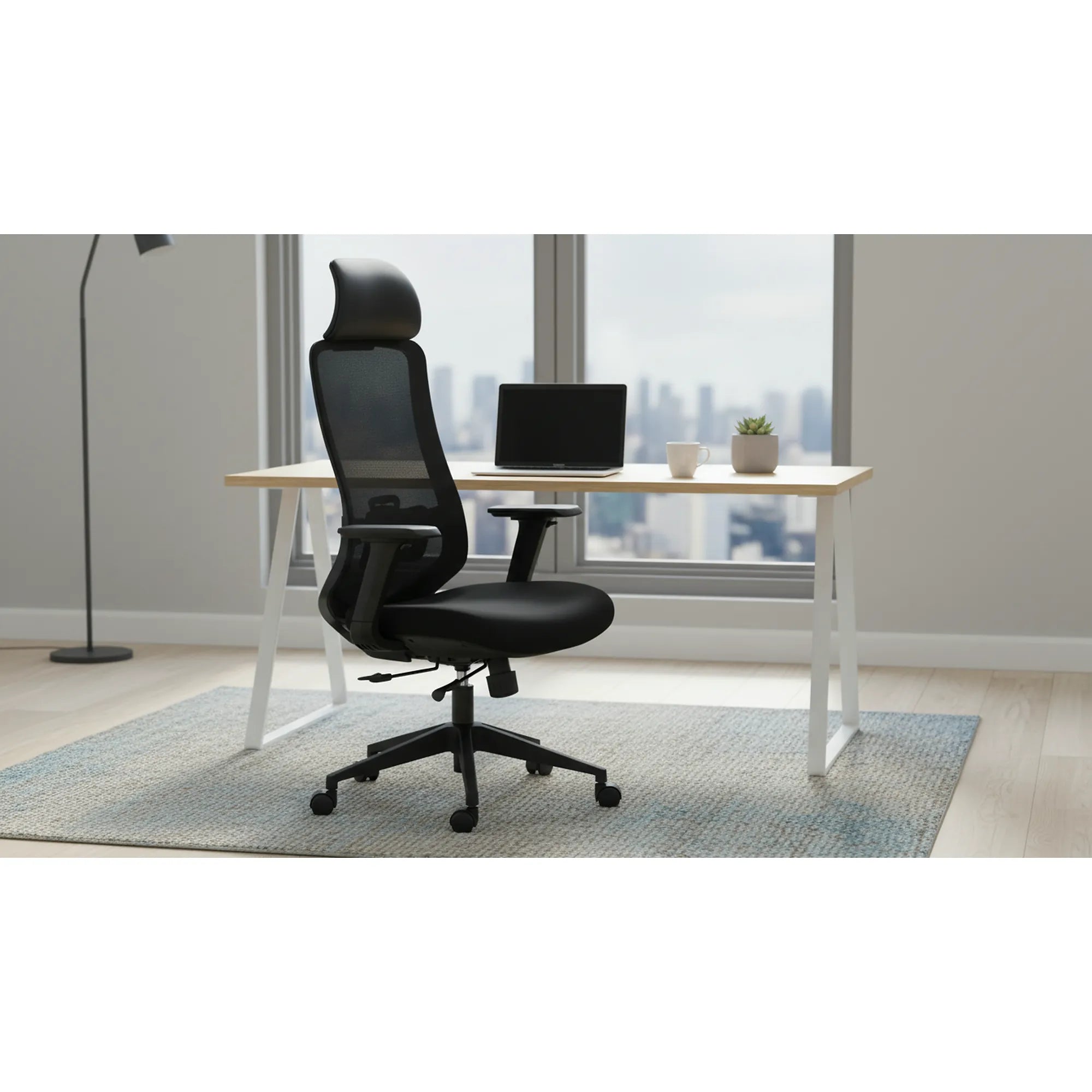 Scaun birou ERGON, negru, piele ecologica/plasa/stofa, 64x49x112/122 cm