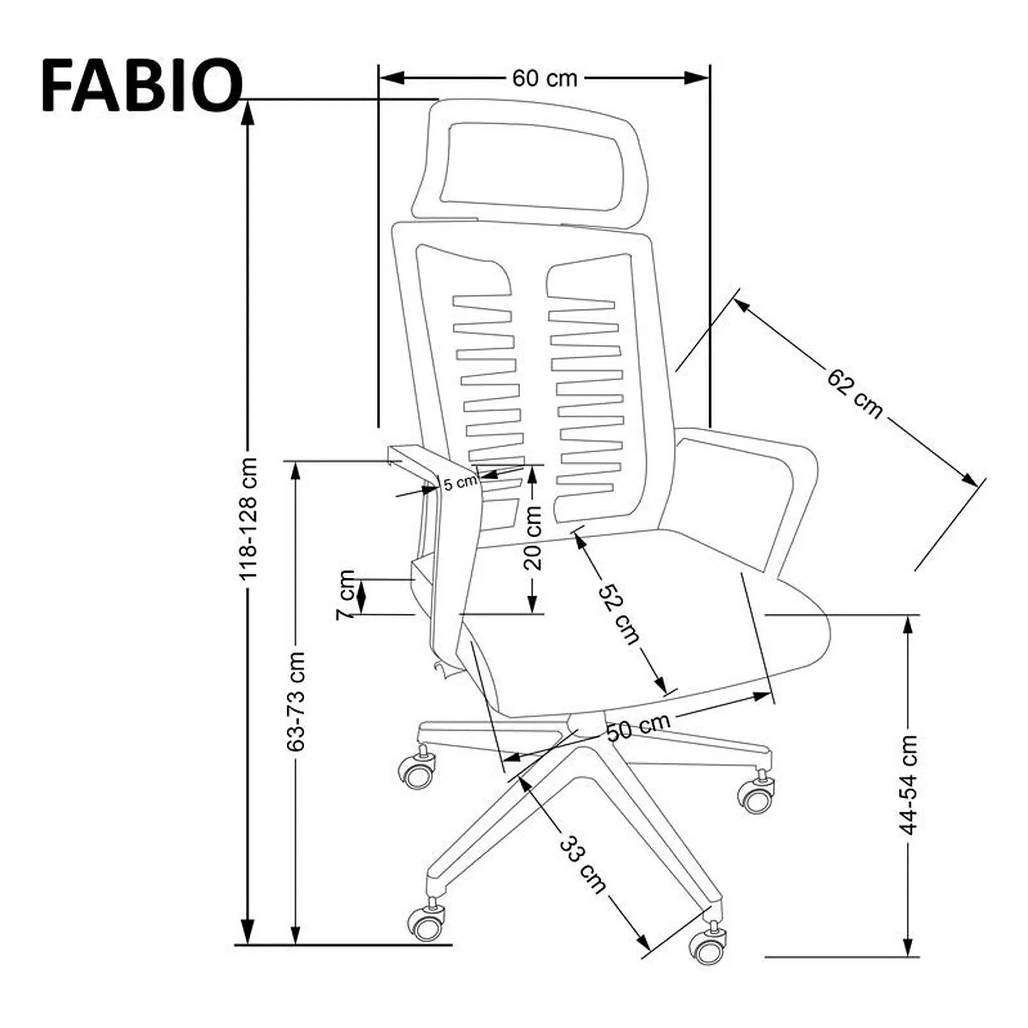Scaun birou FABIO, negru, stofa clasica, 60x62x118/128 cm