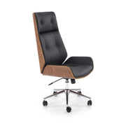 Scaun birou fara manere WEBSTER, nuc/negru, piele ecologica/placaj indoit, 60x65x114/122 cm