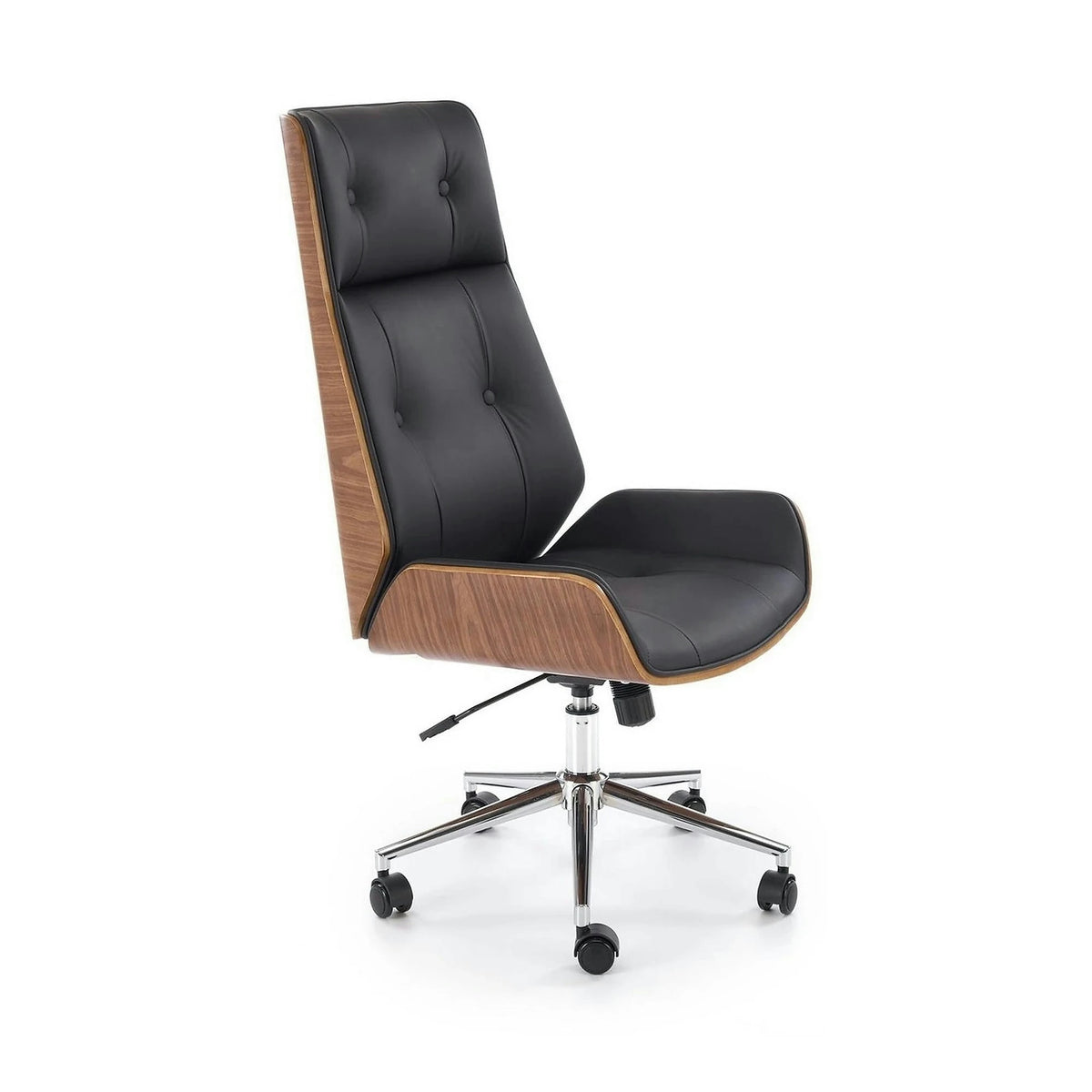 Scaun birou fara manere WEBSTER, nuc/negru, piele ecologica/placaj indoit, 60x65x114/122 cm