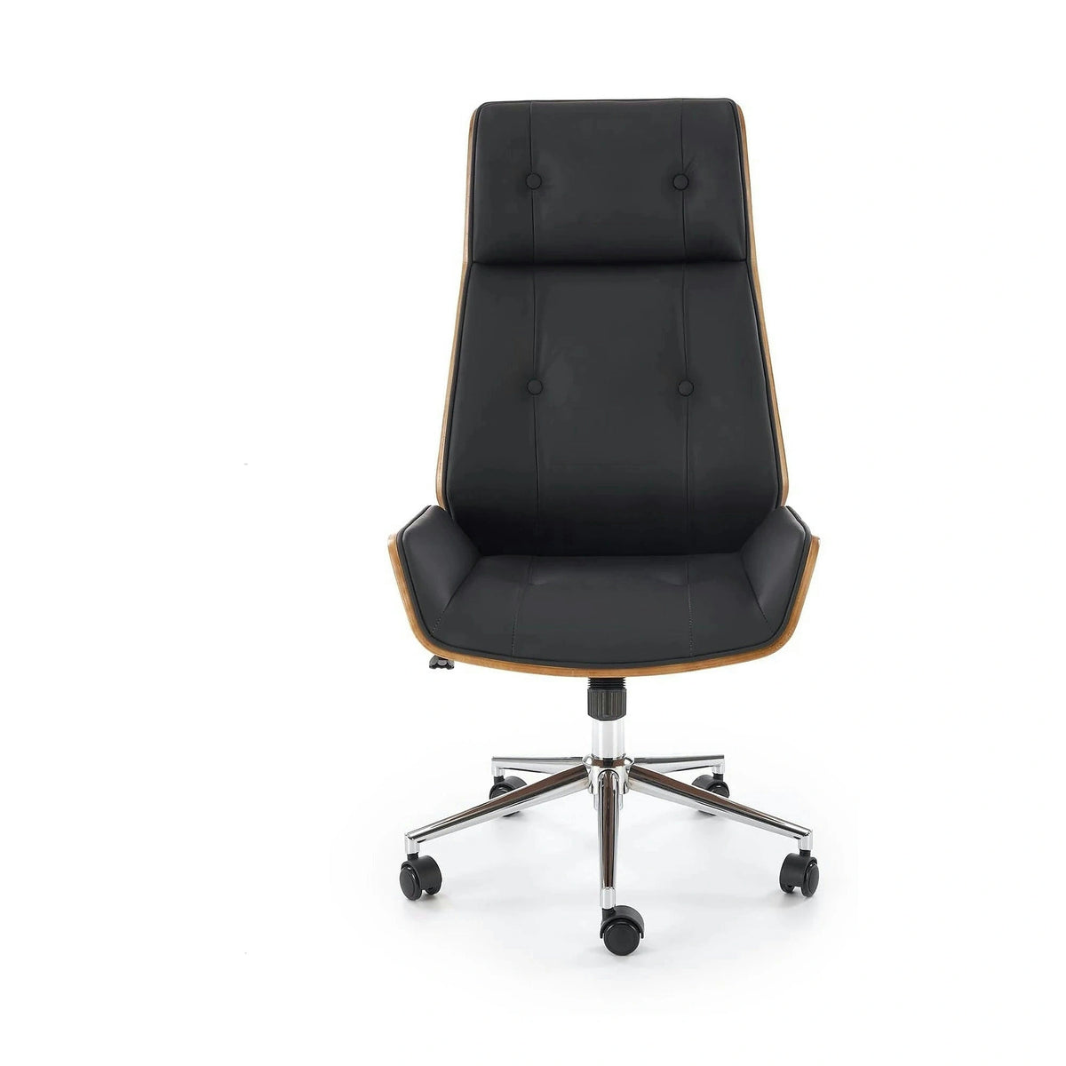Scaun birou fara manere WEBSTER, nuc/negru, piele ecologica/placaj indoit, 60x65x114/122 cm