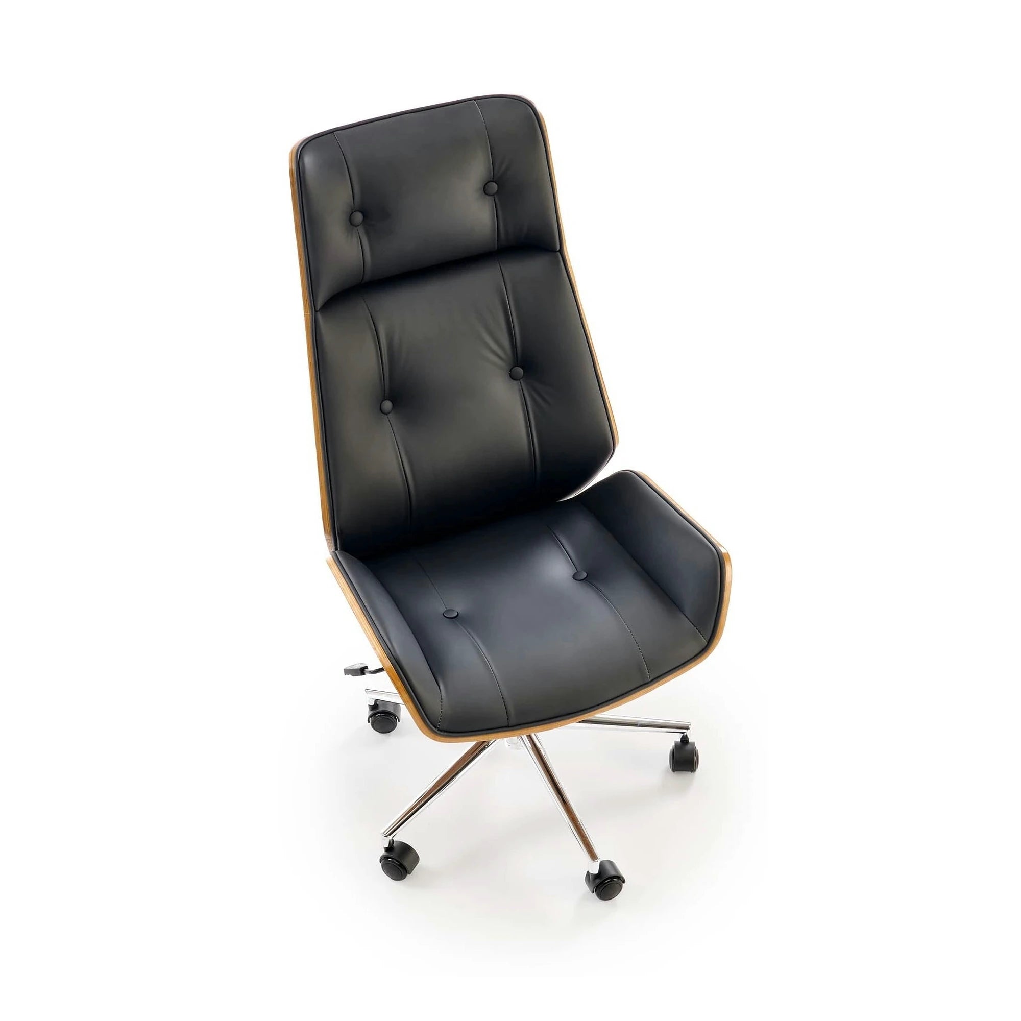 Scaun birou fara manere WEBSTER, nuc/negru, piele ecologica/placaj indoit, 60x65x114/122 cm