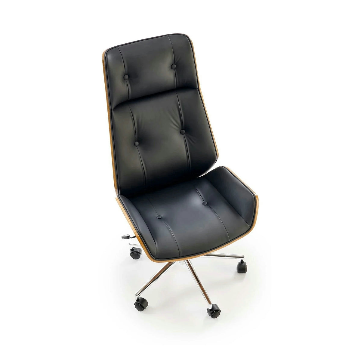 Scaun birou fara manere WEBSTER, nuc/negru, piele ecologica/placaj indoit, 60x65x114/122 cm