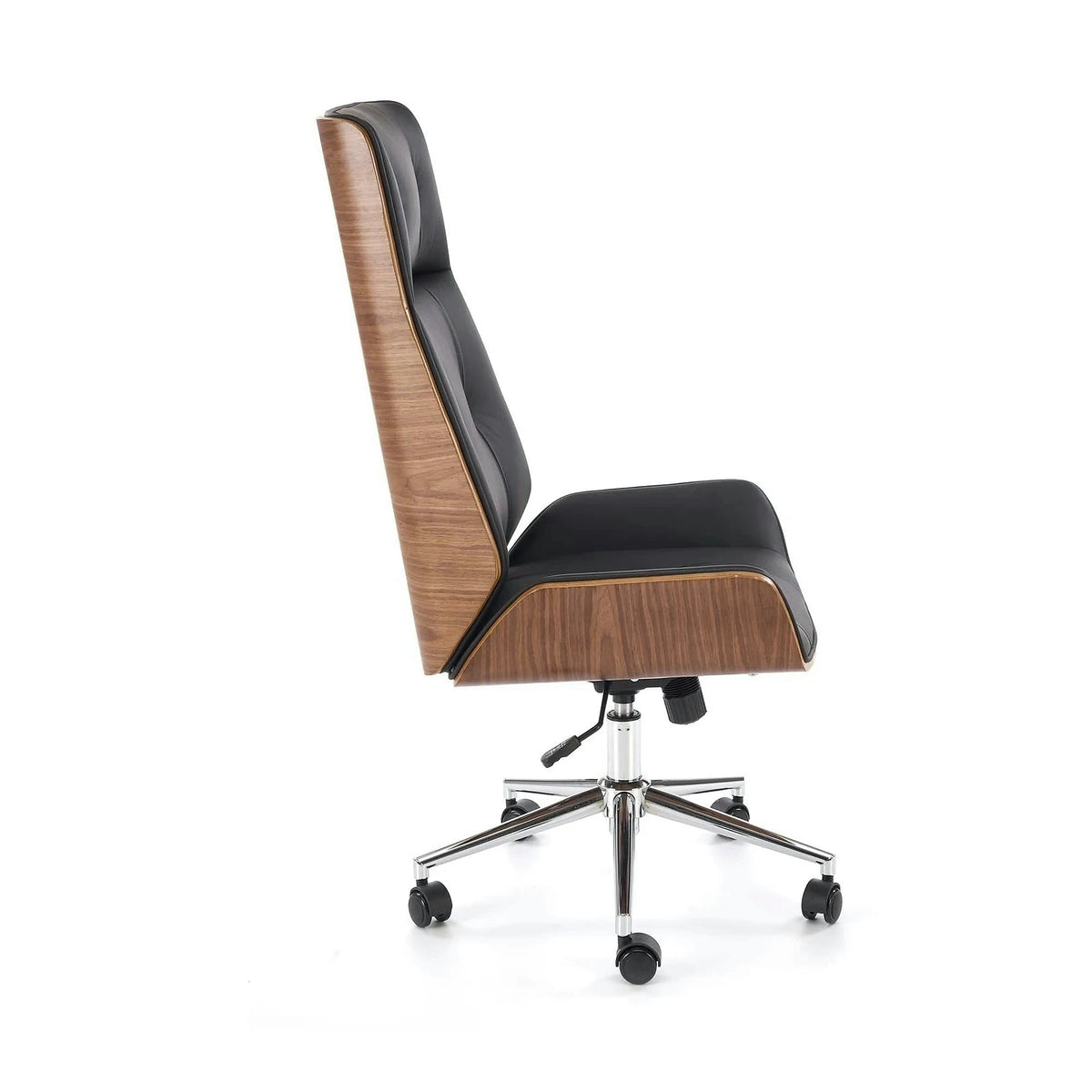 Scaun birou fara manere WEBSTER, nuc/negru, piele ecologica/placaj indoit, 60x65x114/122 cm
