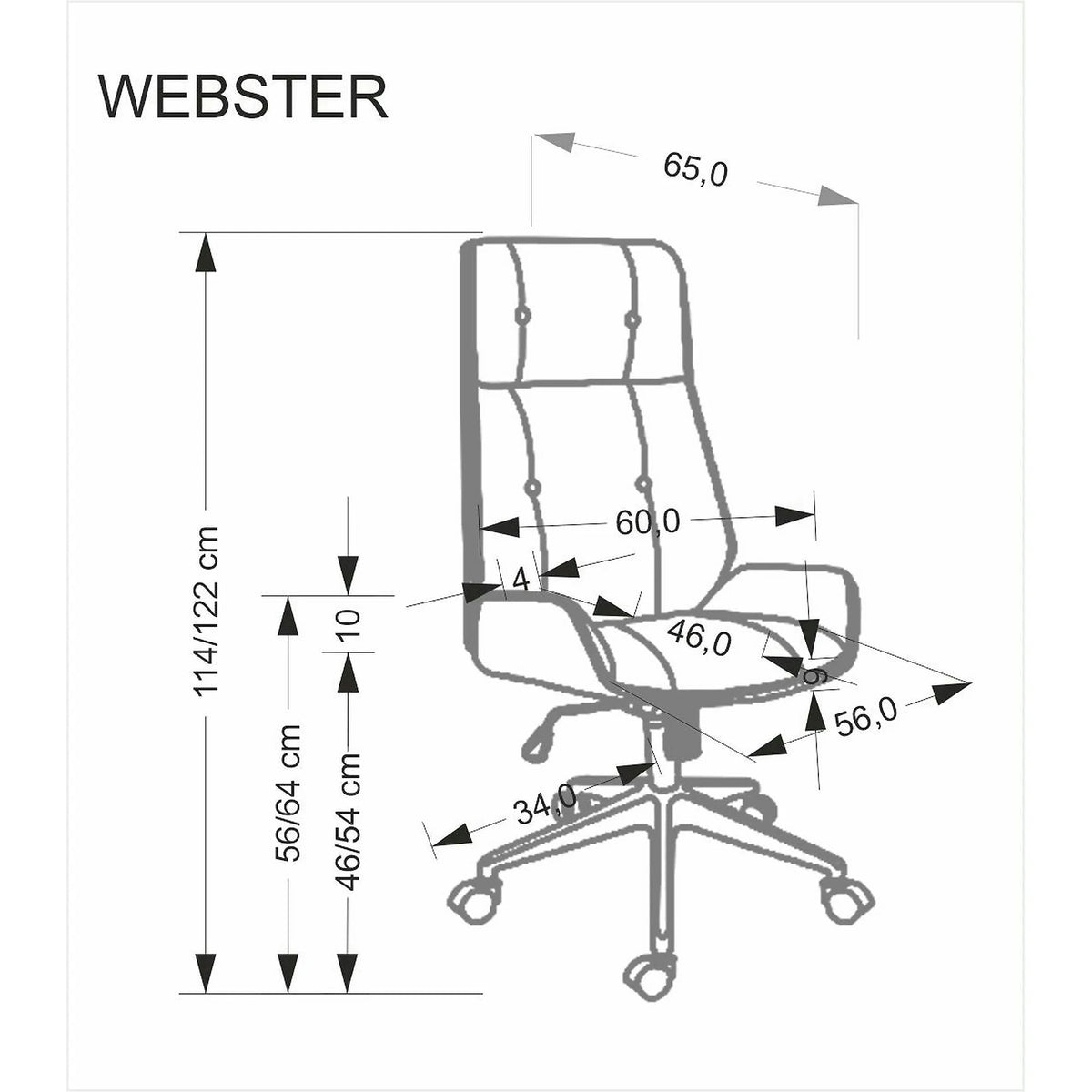 Scaun birou fara manere WEBSTER, nuc/negru, piele ecologica/placaj indoit, 60x65x114/122 cm