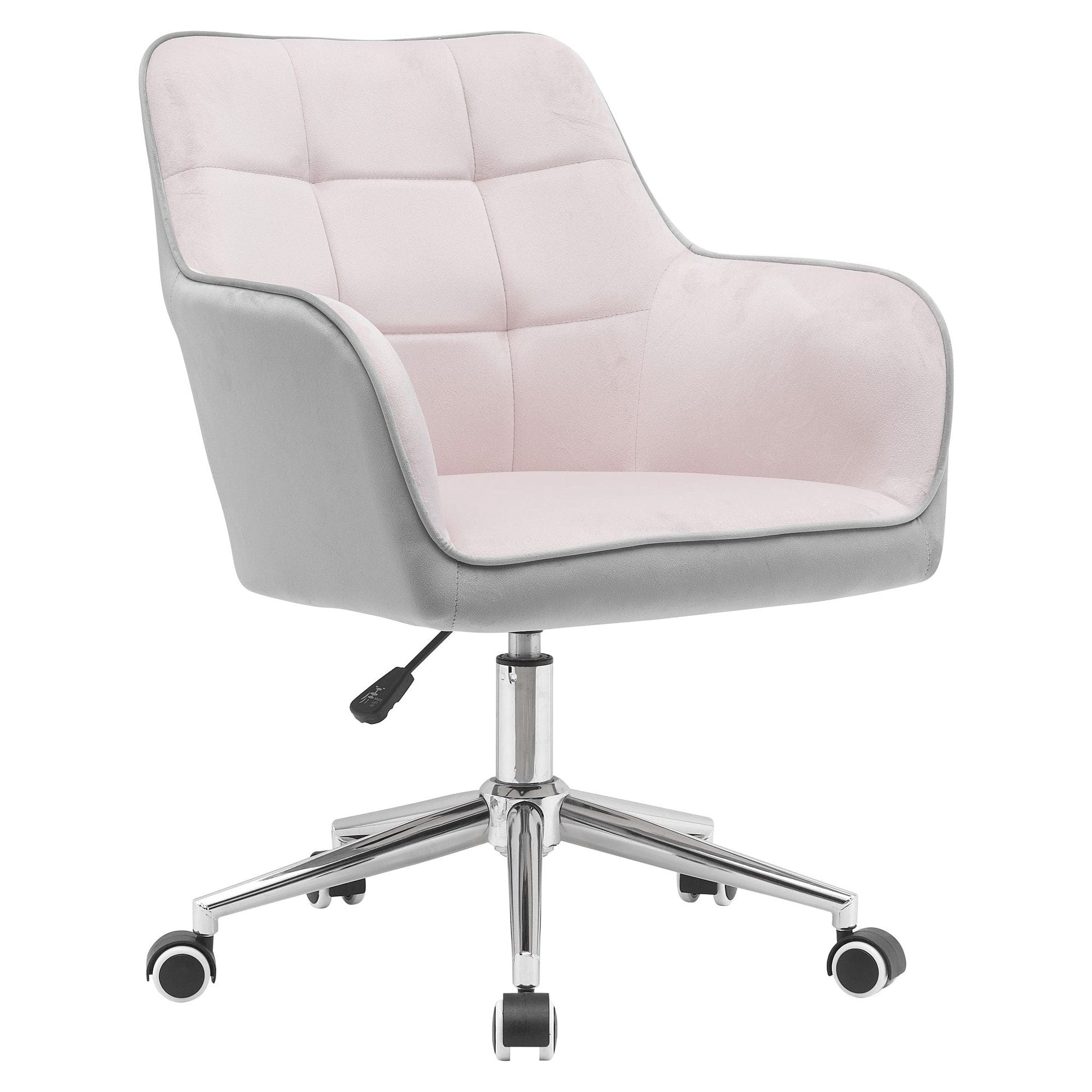 Scaun birou FELTON NEW, roz/gri/crom, stofa catifelata/metal, 58x61x81/89 cm