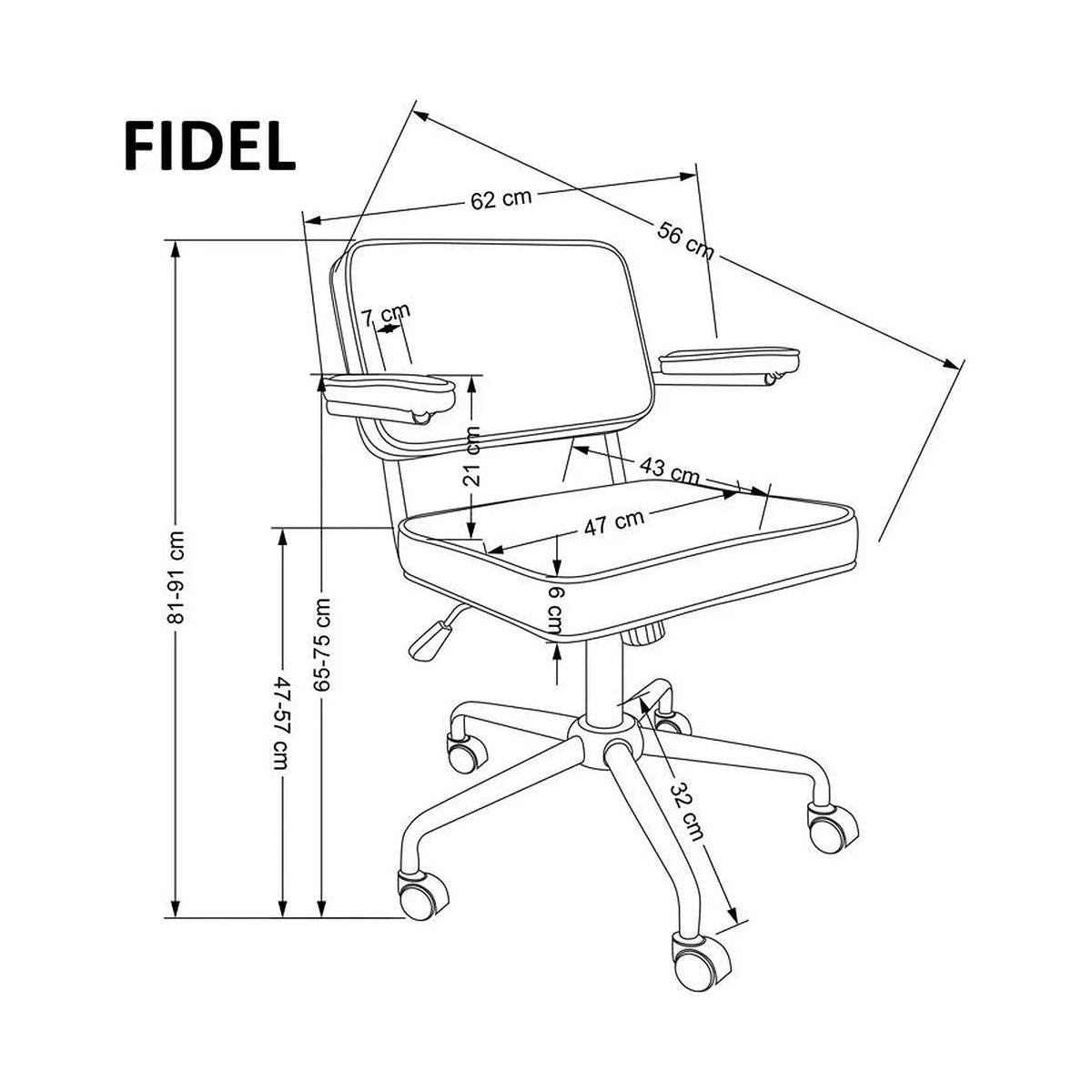 Scaun birou FIDEL, gri/negru, stofa clasica/metal, 62x56x81/91 cm