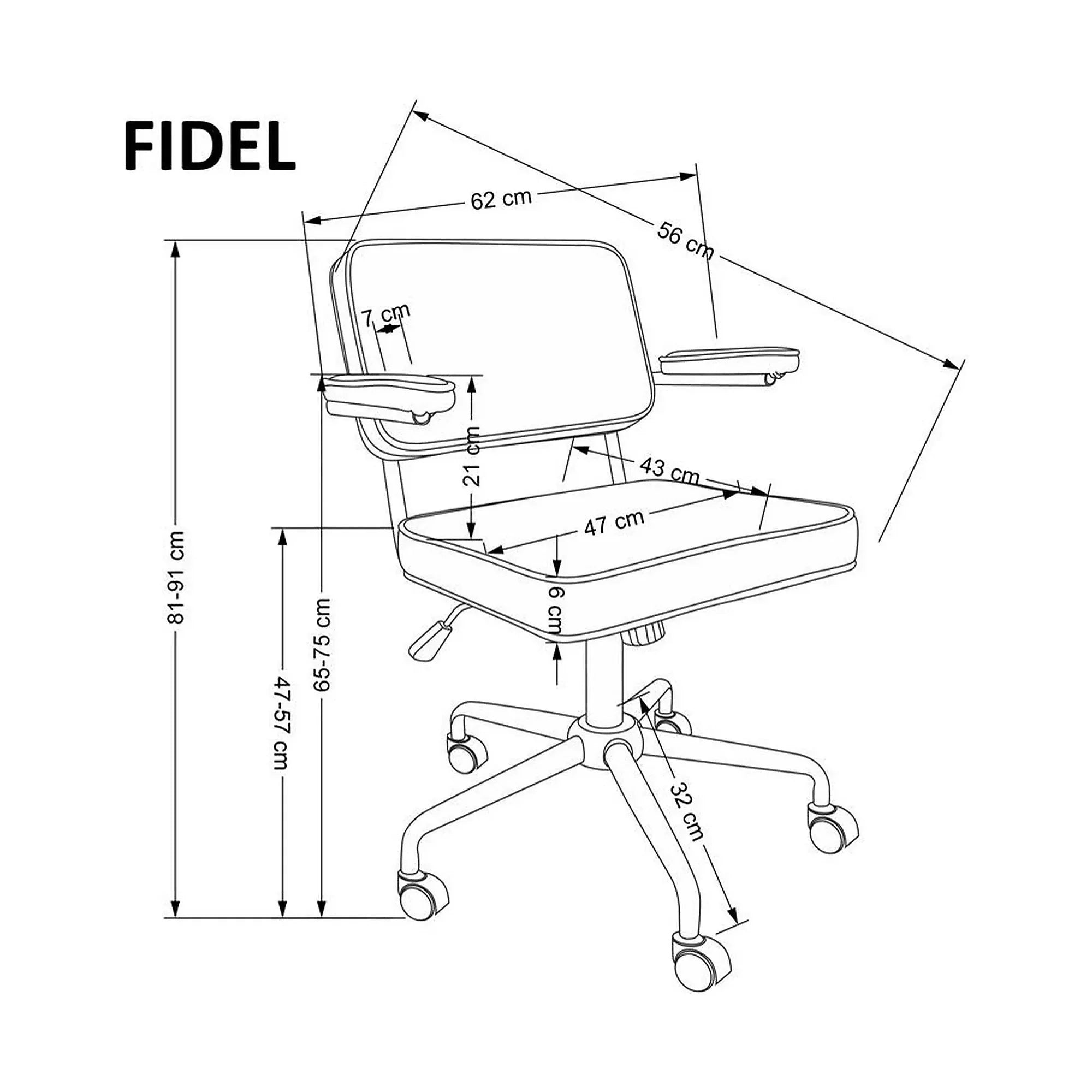 Scaun birou FIDEL, gri/negru, stofa clasica/metal, 62x56x81/91 cm