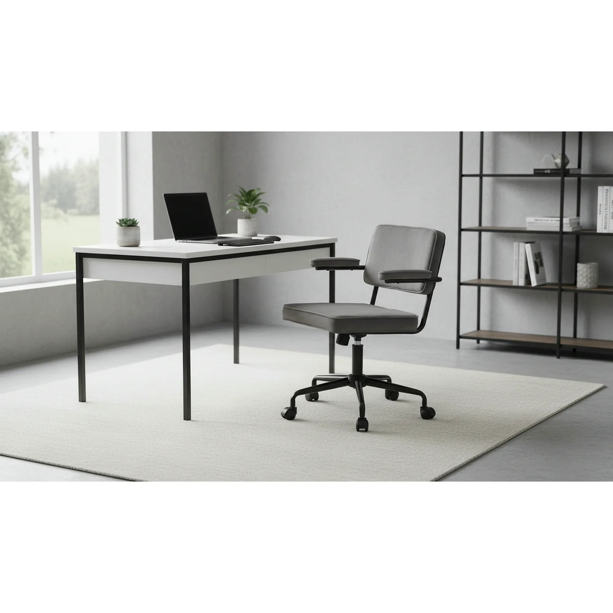 Scaun birou FIDEL, gri/negru, stofa clasica/metal, 62x56x81/91 cm