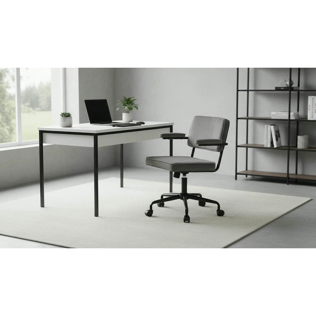 Scaun birou FIDEL, gri/negru, stofa clasica/metal, 62x56x81/91 cm