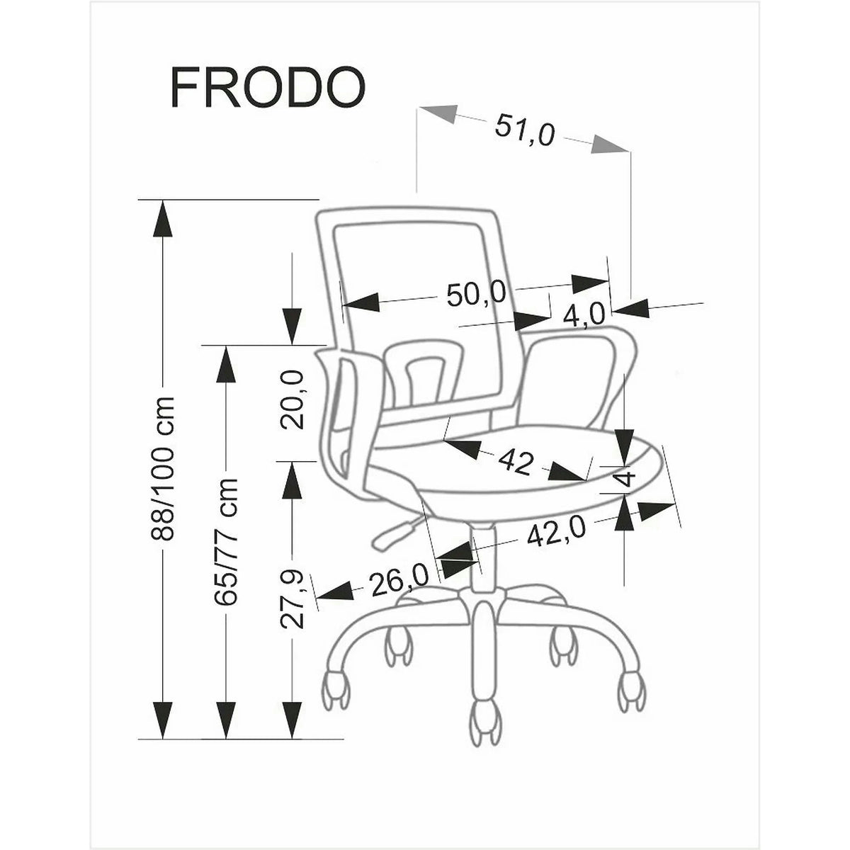 Scaun birou FRODO, gri/alb, stofa catifelata/plasa, 50x51x88/100 cm
