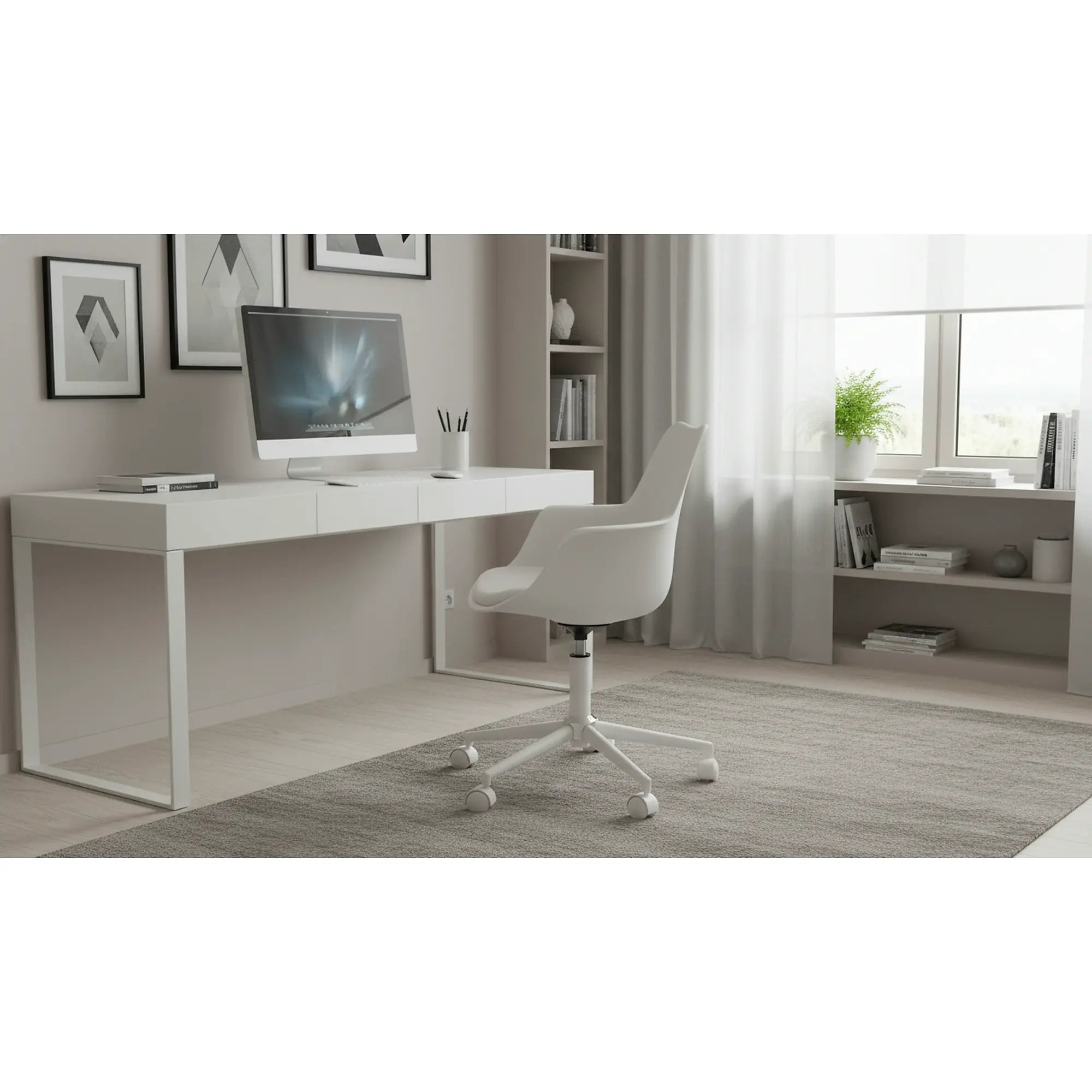 Scaun birou GASLY, alb, piele ecologica, 62x64x80/92 cm