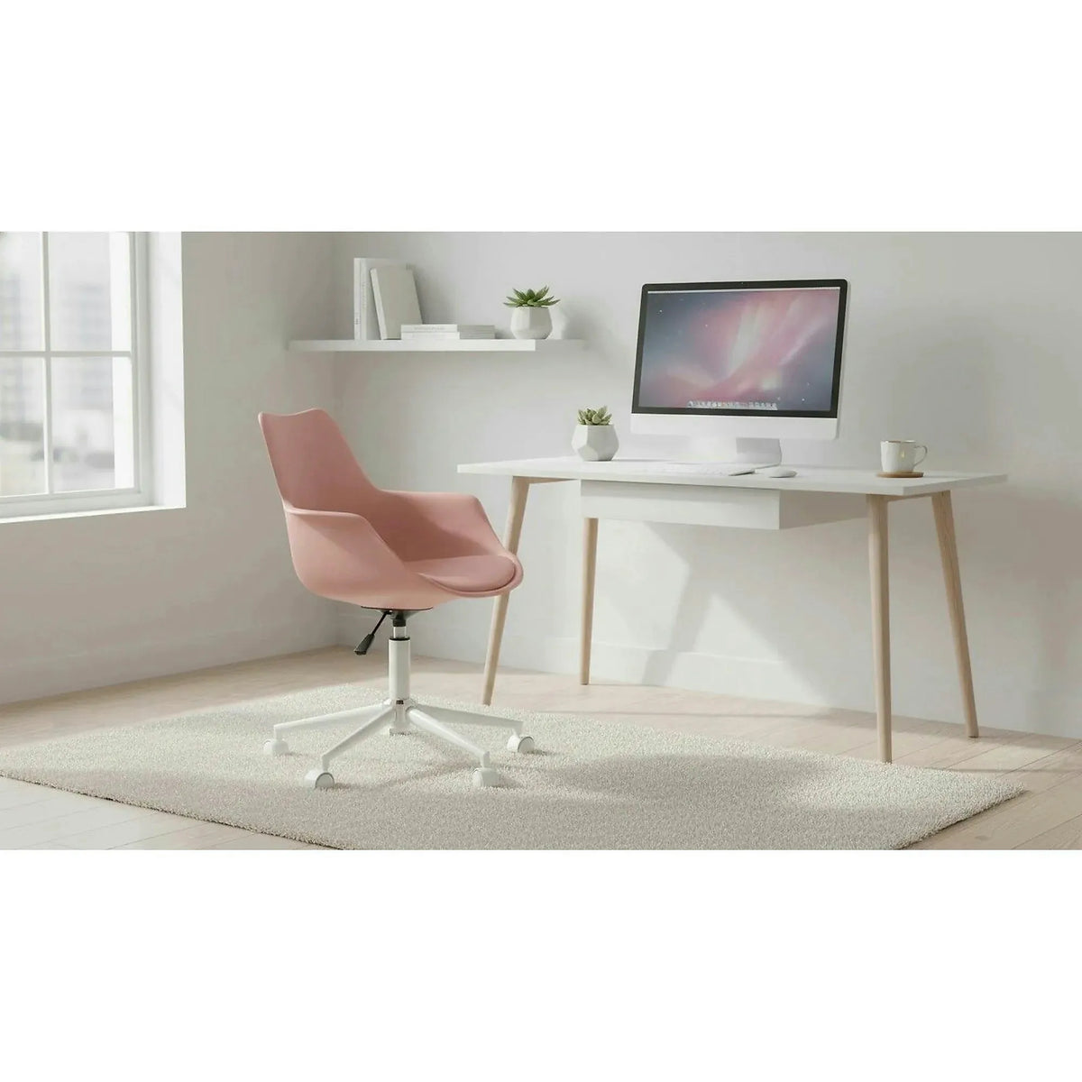 Scaun birou GASLY, roz/alb, piele ecologica, 62x64x80/ cm