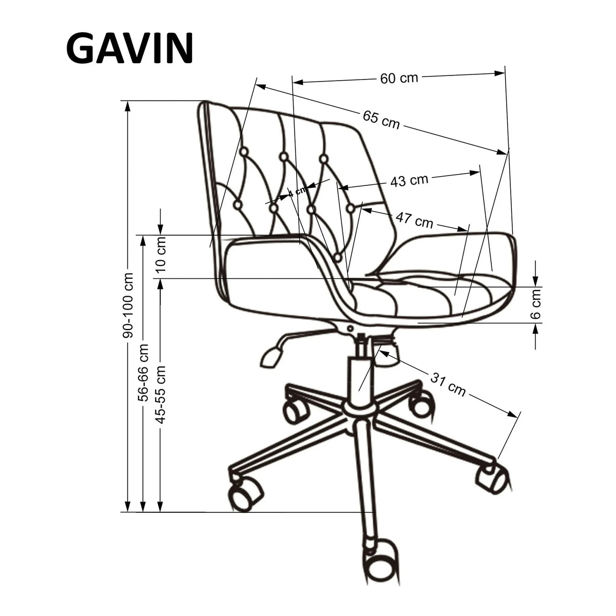 Scaun birou GAVIN, nuc/negru, piele ecologica/metal, 60x65x90/100 cm