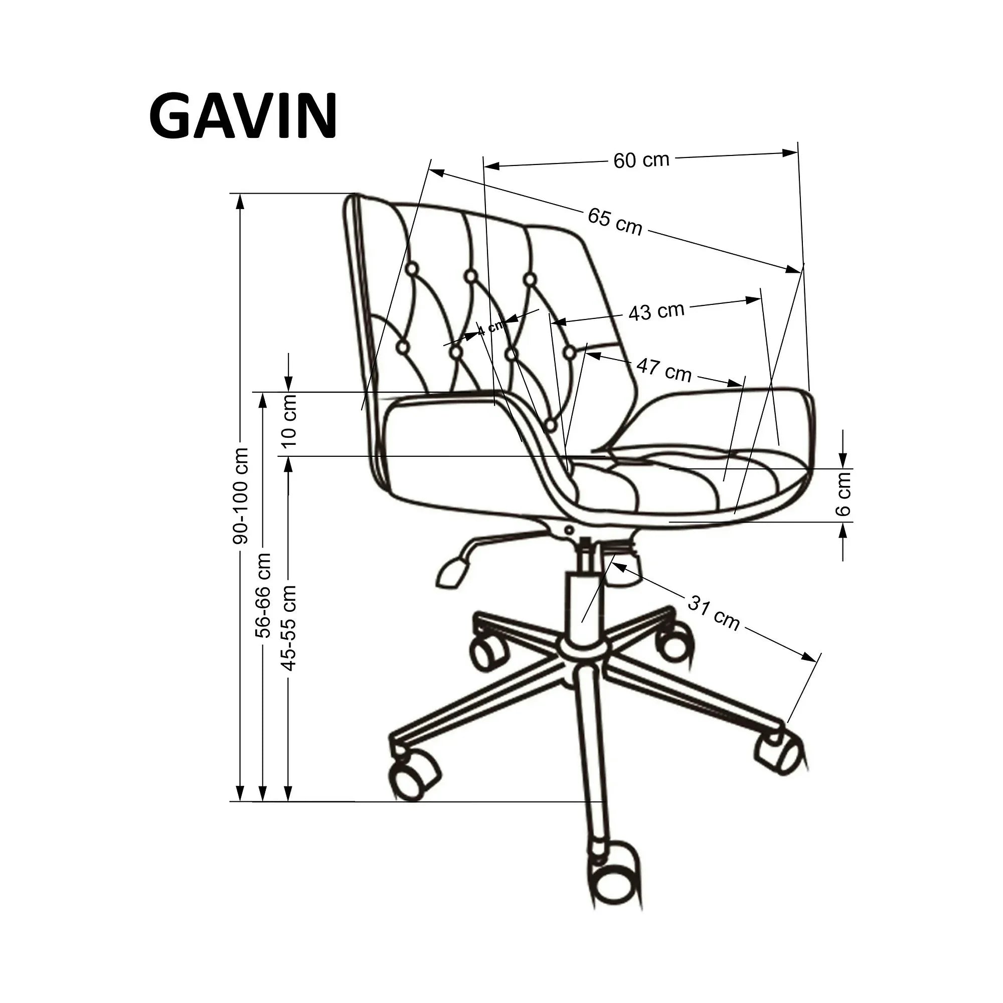 Scaun birou GAVIN, nuc/negru, piele ecologica/metal, 60x65x90/100 cm