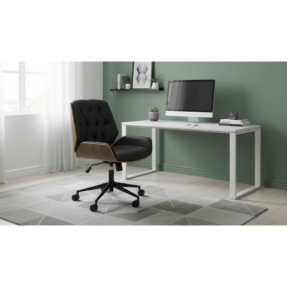Scaun birou GAVIN, nuc/negru, piele ecologica/metal, 60x65x90/100 cm