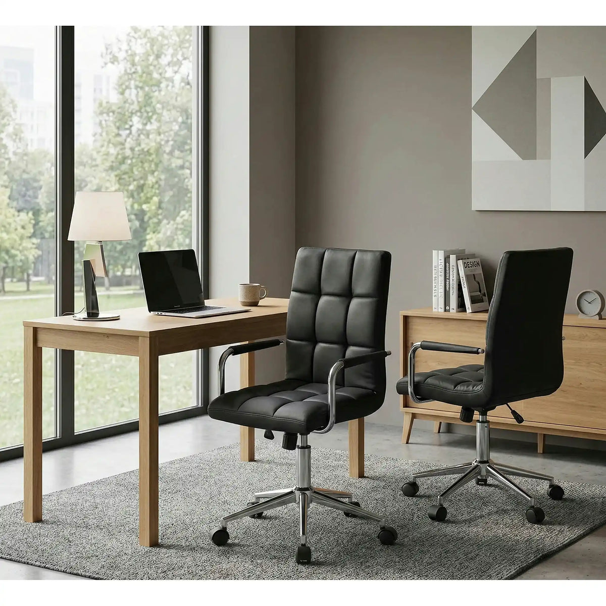 Scaun birou GONZO 2, negru, piele ecologica, 53x60x98/110 cm