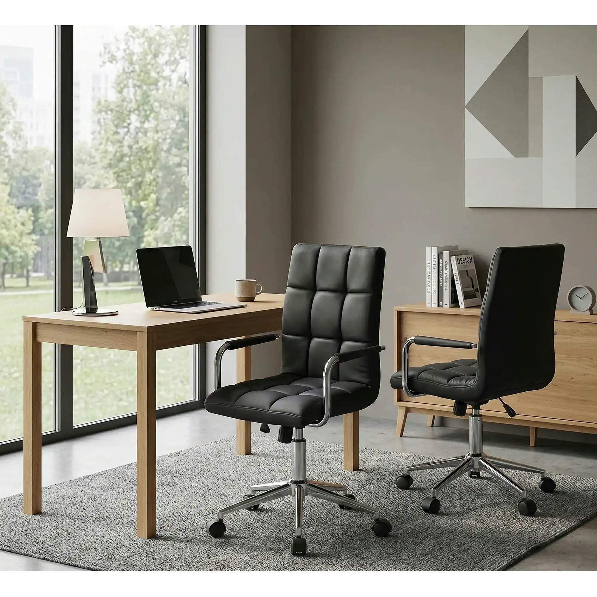 Scaun birou GONZO 2, negru, piele ecologica, 53x60x98/110 cm