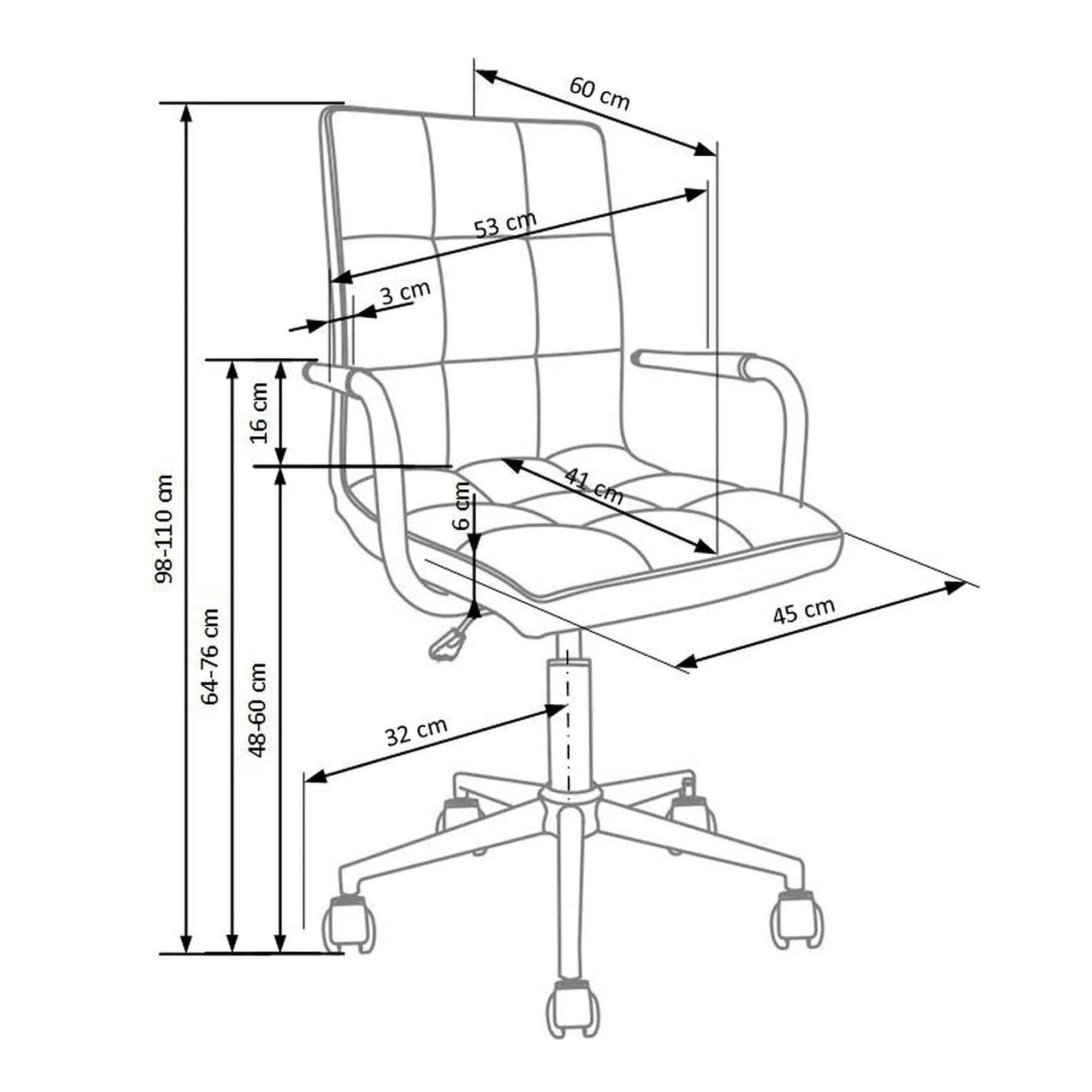 Scaun birou GONZO 2, negru, piele ecologica, 53x60x98/110 cm