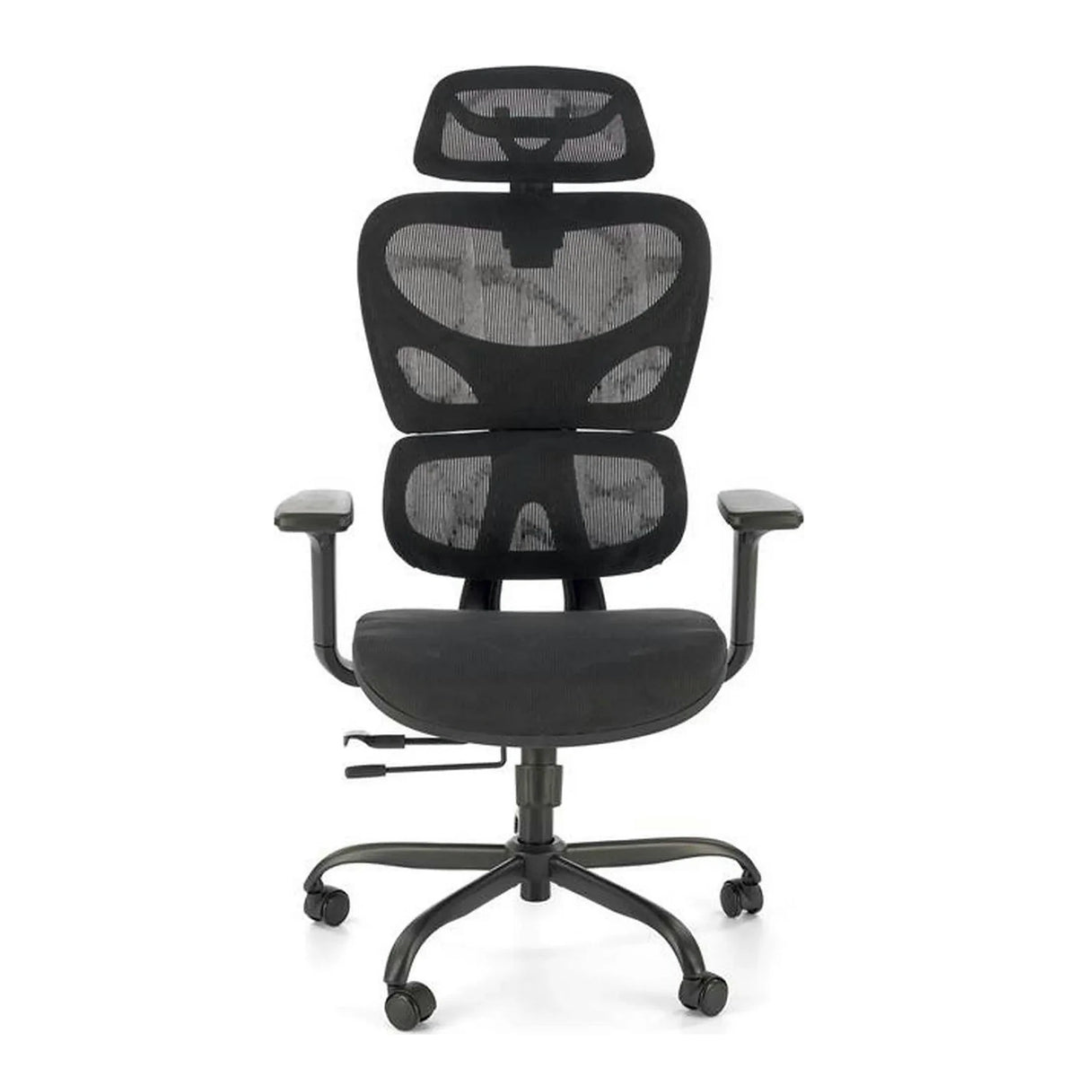 Scaun birou GOTARD, negru, stofa clasica, tetiera/cotiere reglabile, 71x75x114 cm