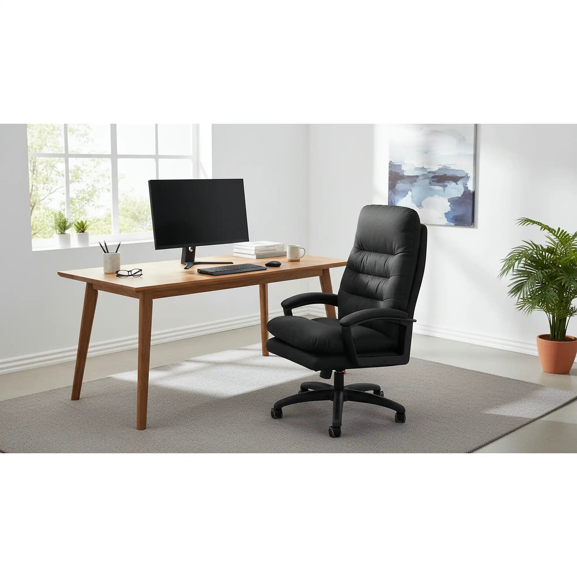 Scaun birou HARBOR, negru, piele ecologica, 65x72x112-118 cm