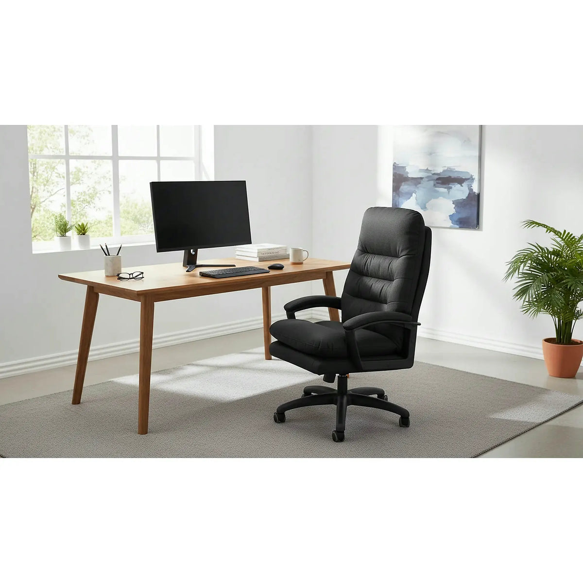 Scaun birou HARBOR, negru, piele ecologica, 65x72x112-118 cm