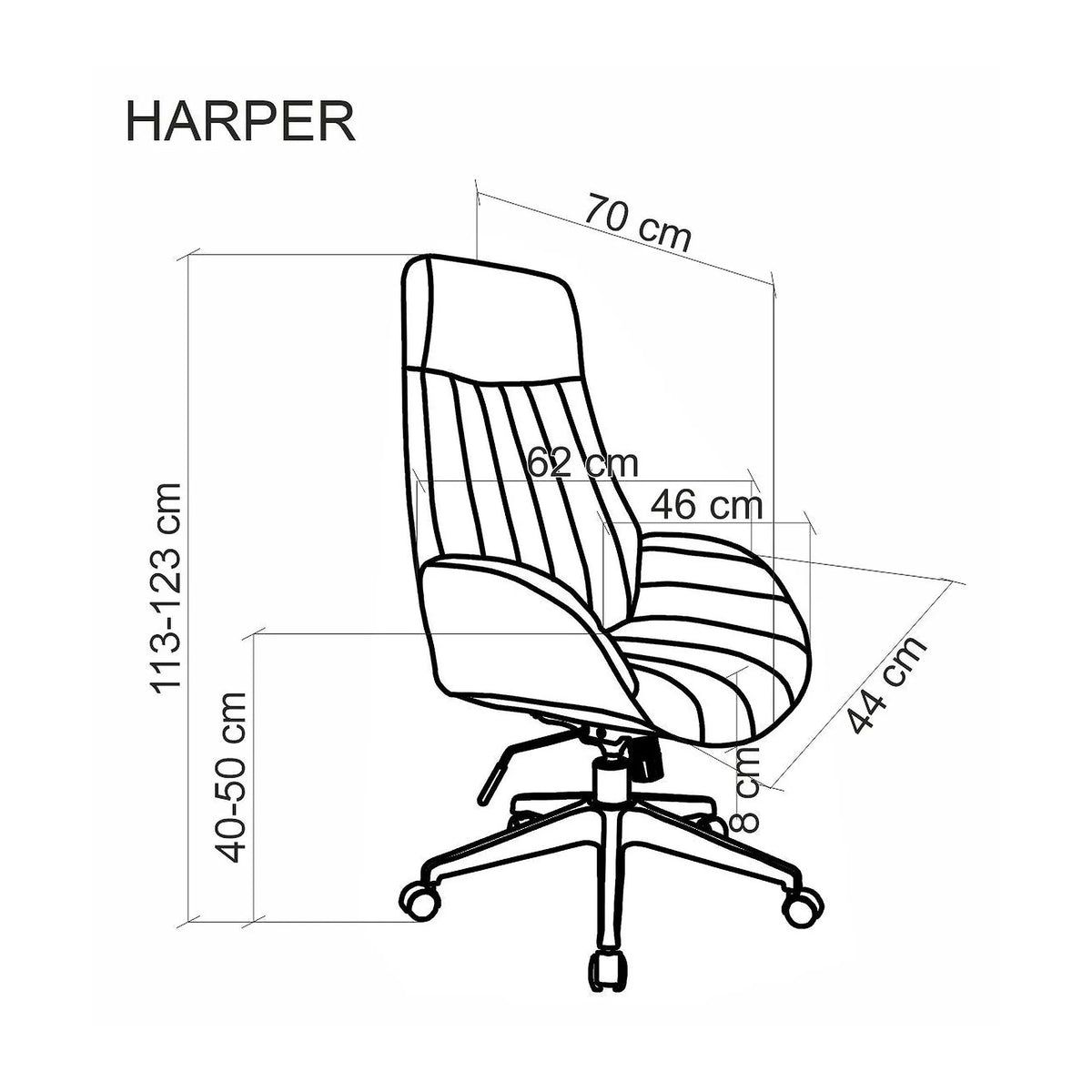 Scaun birou HARPER, gri/negru, stofa clasica/metal, 62x70x113/123 cm