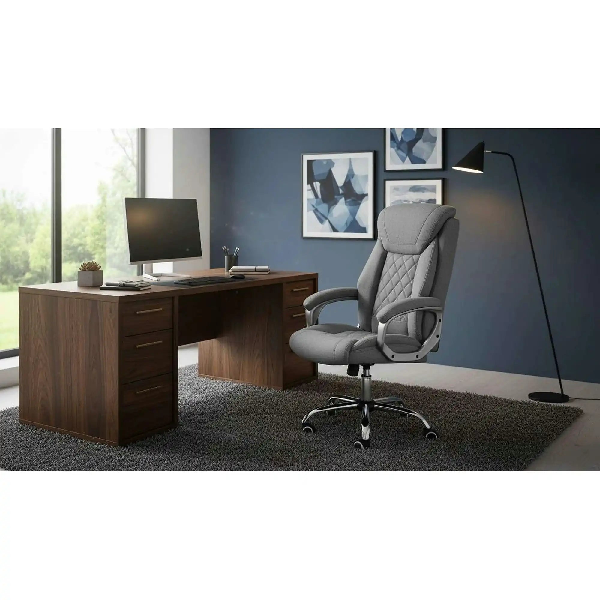 Scaun birou HELDER 2, gri, stofa clasica/metal, 66x71x113/120 cm