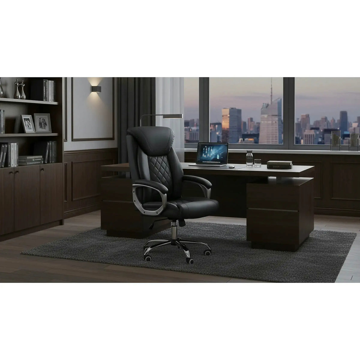 Scaun birou HELDER, negru, piele ecologica/metal, 66x71x113/120 cm