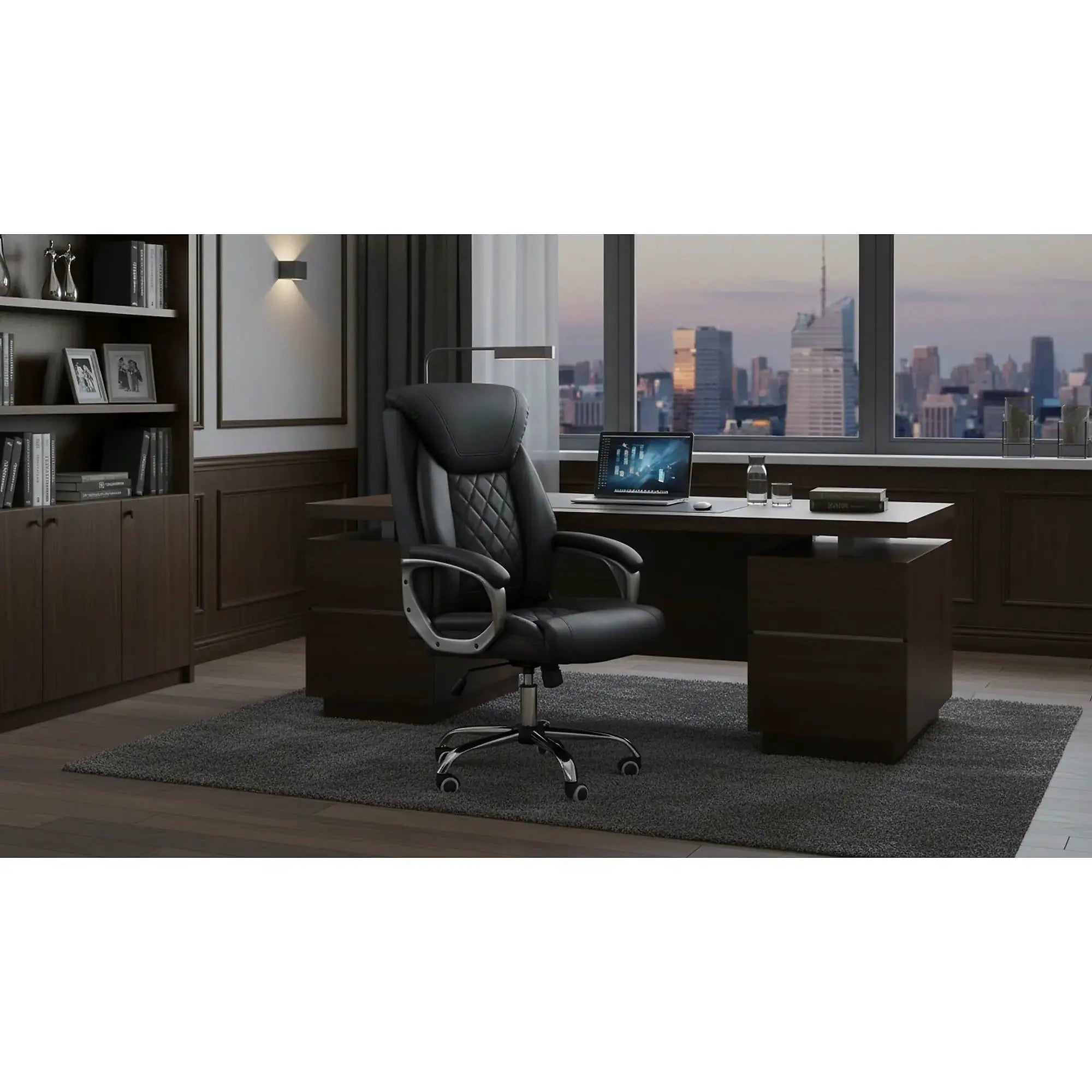 Scaun birou HELDER, negru, piele ecologica/metal, 66x71x113/120 cm