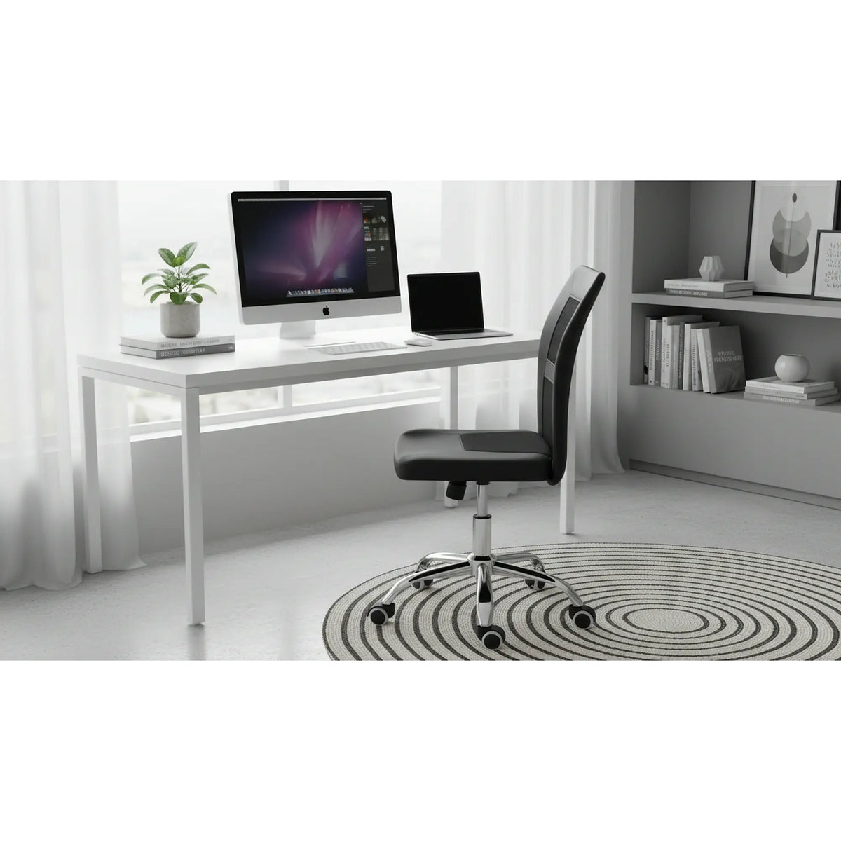 Scaun birou IDOR 2 NEW, negru/crom, plasa/piele ecologica, 45x59x90/100 cm