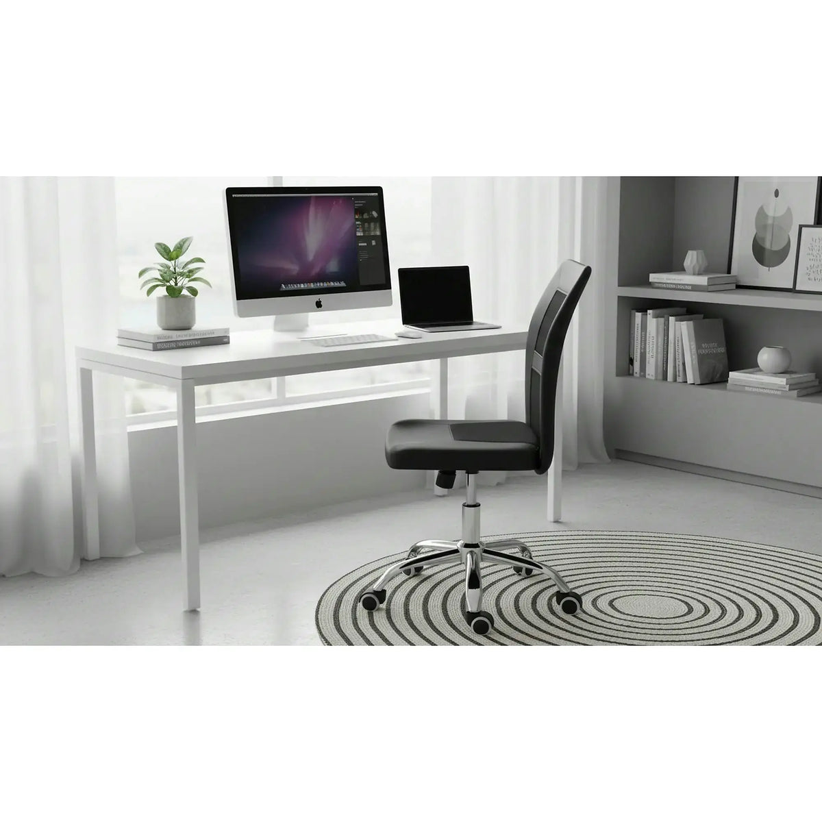 Scaun birou IDOR 2 NEW, negru/crom, plasa/piele ecologica, 45x59x90/100 cm