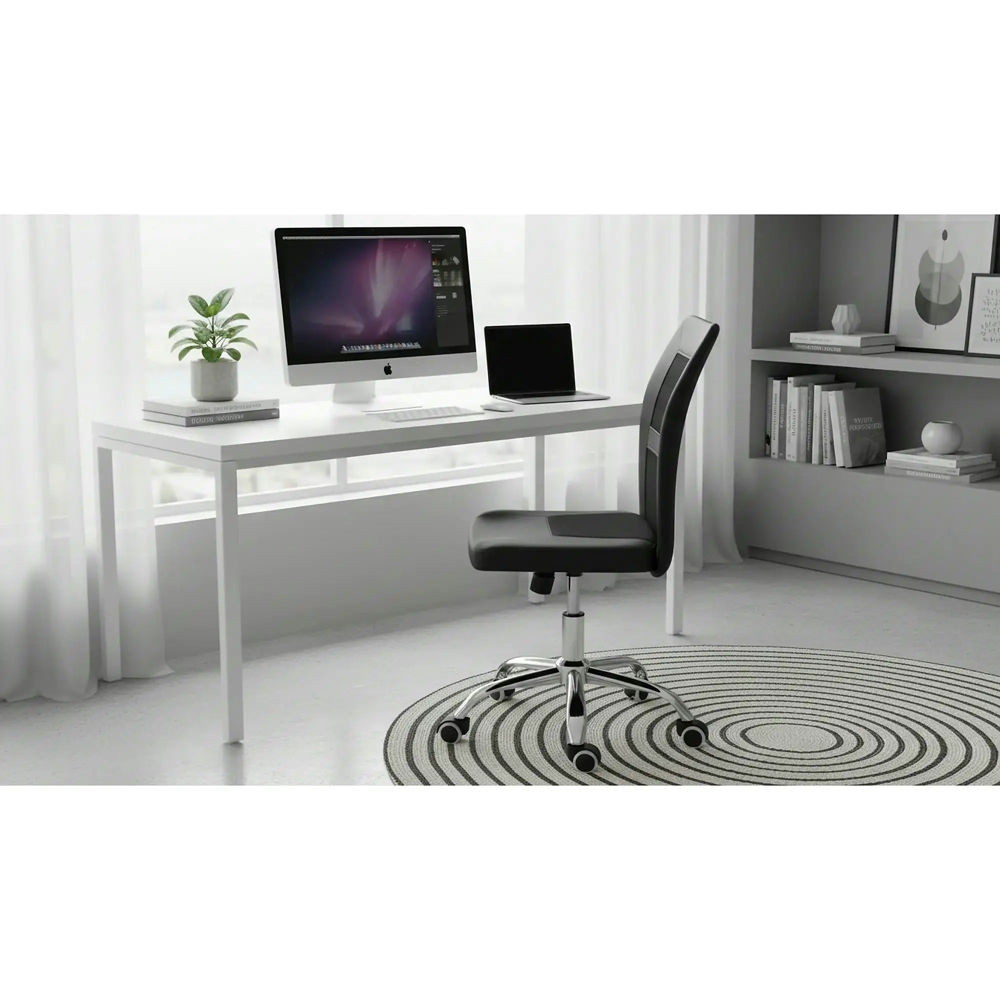 Scaun birou IDOR 2 NEW, negru/crom, plasa/piele ecologica, 45x59x90/100 cm