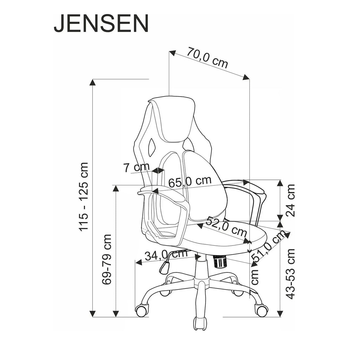 Scaun birou JENSEN, negru/gri, stofa/polipropilena, 65x70x115/125 cm