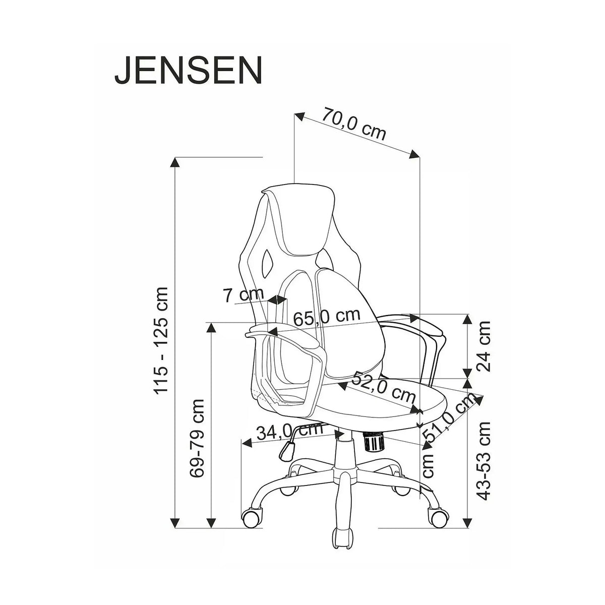 Scaun birou JENSEN, negru/gri, stofa/polipropilena, 65x70x115/125 cm