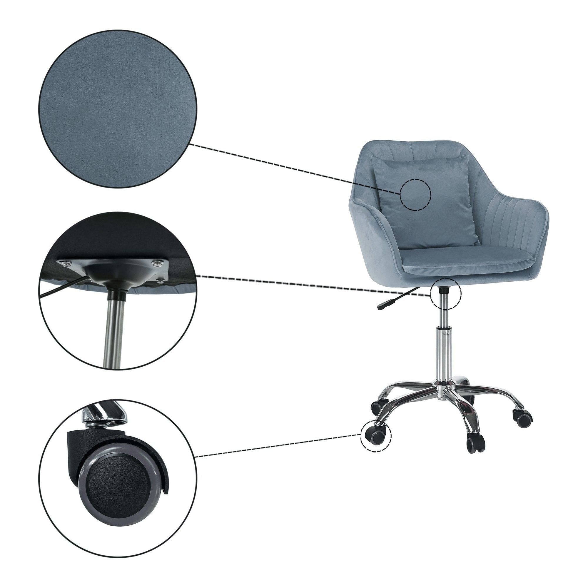 Scaun birou KLIAN, albastru deschis/crom, metal/stofa catifelata, 59x61x87/101 cm