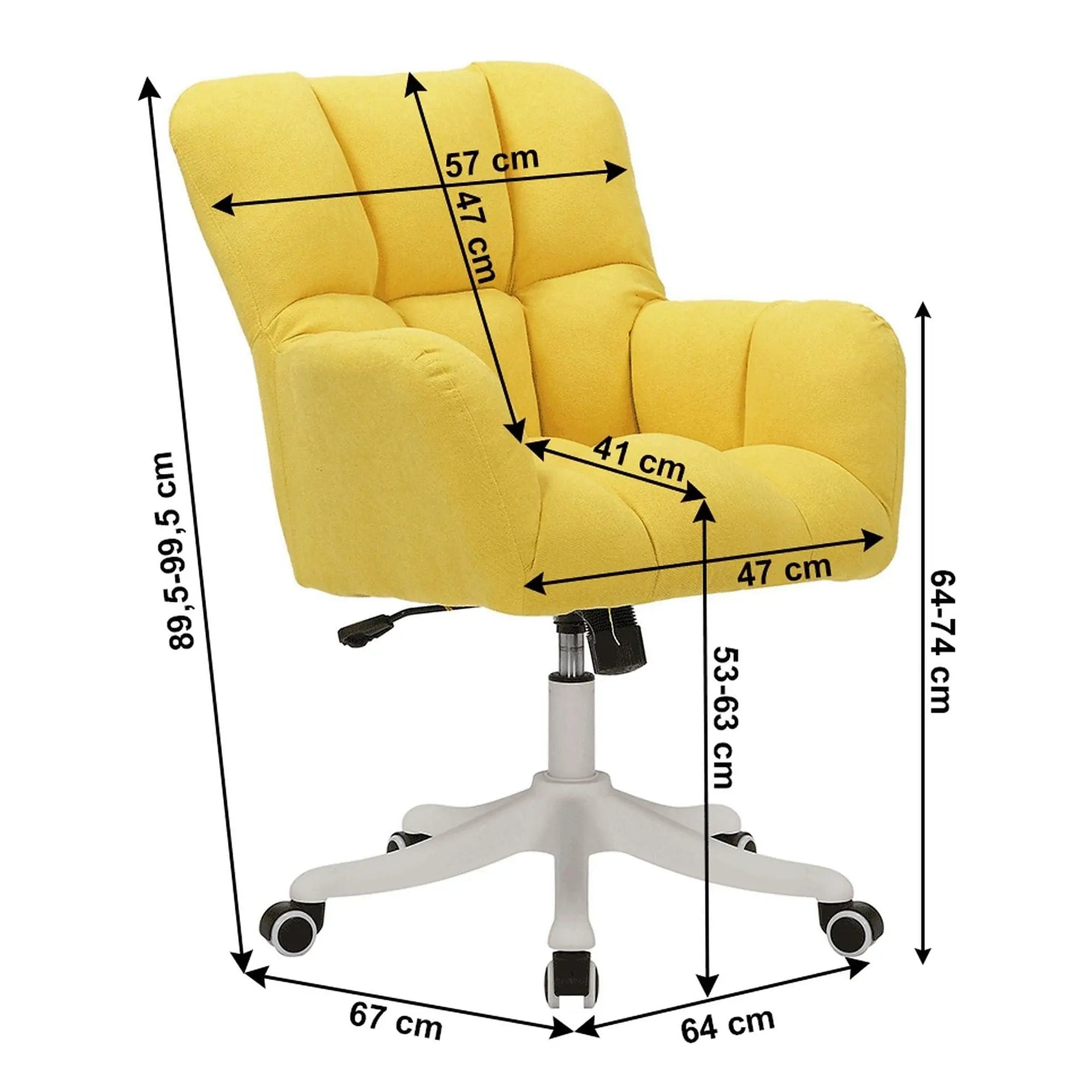 Scaun birou LOREL, galben/crom, stofa clasica/metal, 64x67x90/100 cm