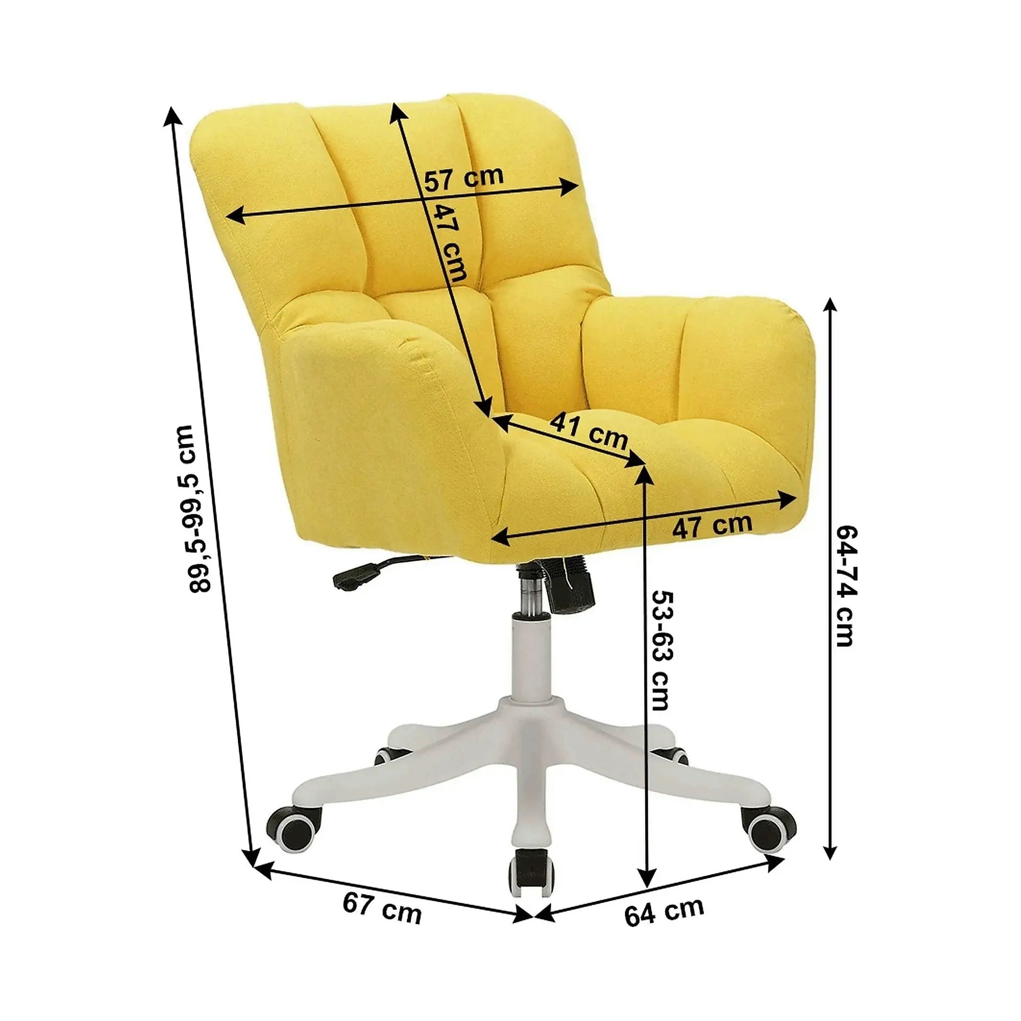 Scaun birou LOREL, galben/crom, stofa clasica/metal, 64x67x90/100 cm