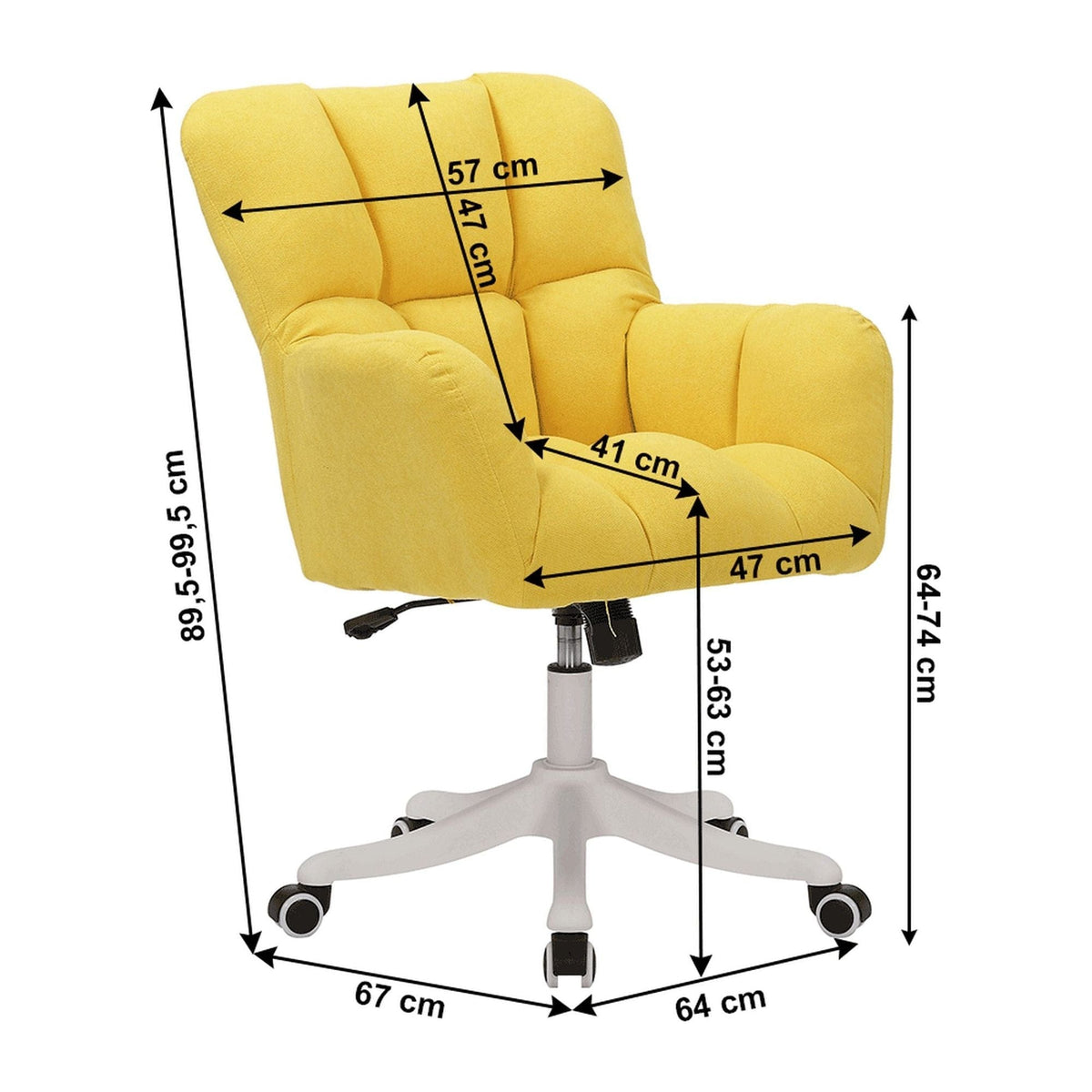 Scaun birou LOREL, galben/crom, stofa clasica/metal, 64x67x90/100 cm