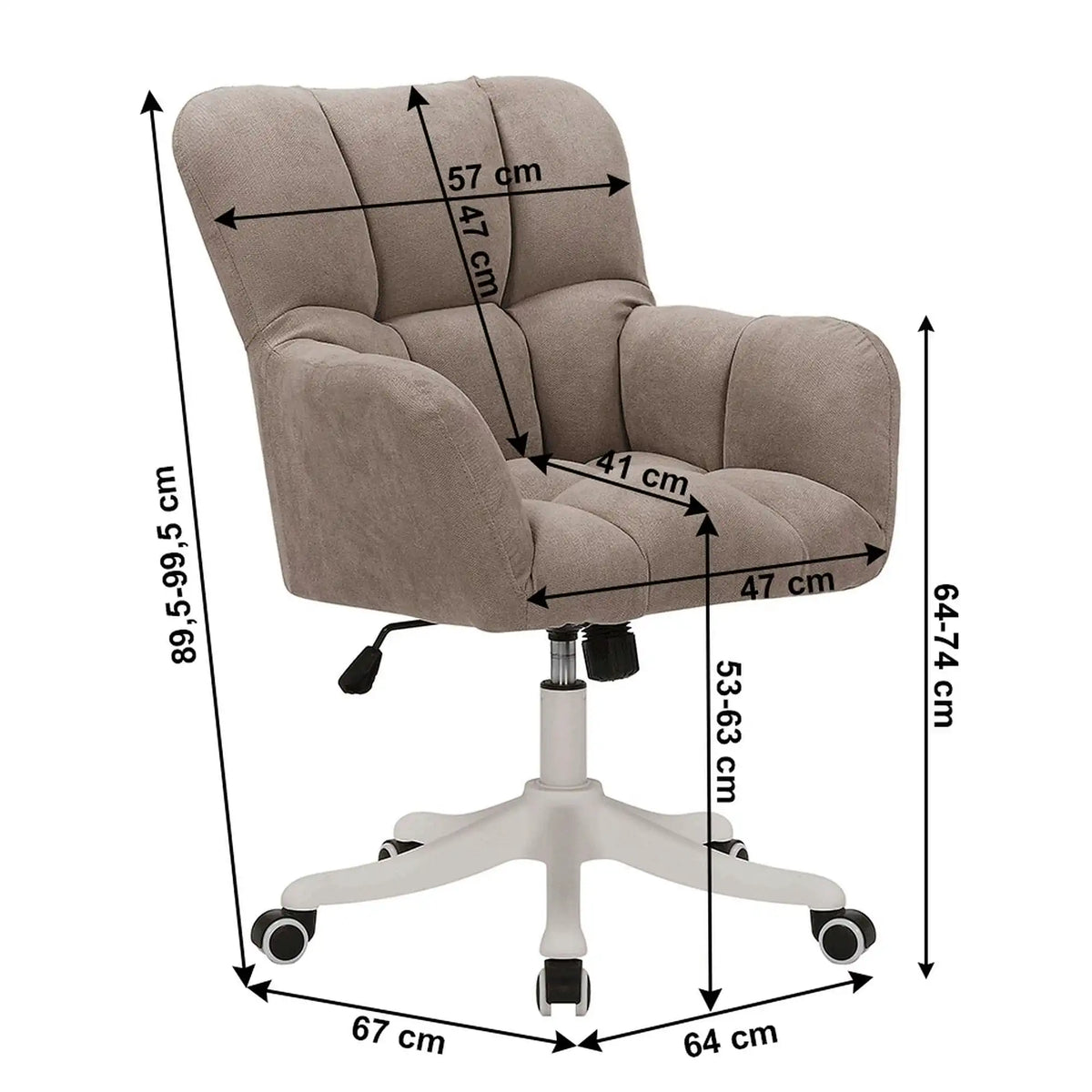 Scaun birou LOREL, grej, stofa clasica/metal, 64x67x90/100 cm
