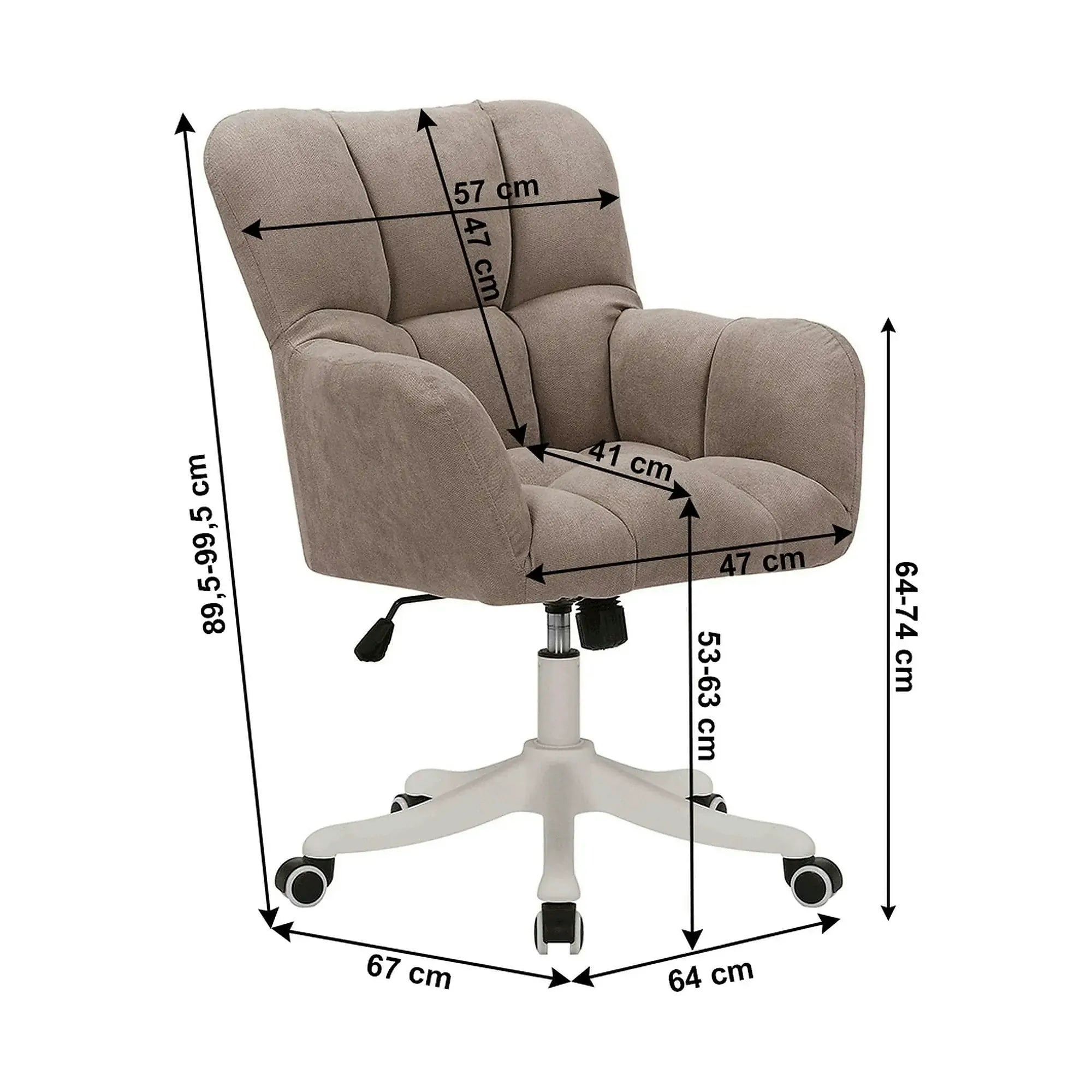 Scaun birou LOREL, grej, stofa clasica/metal, 64x67x90/100 cm