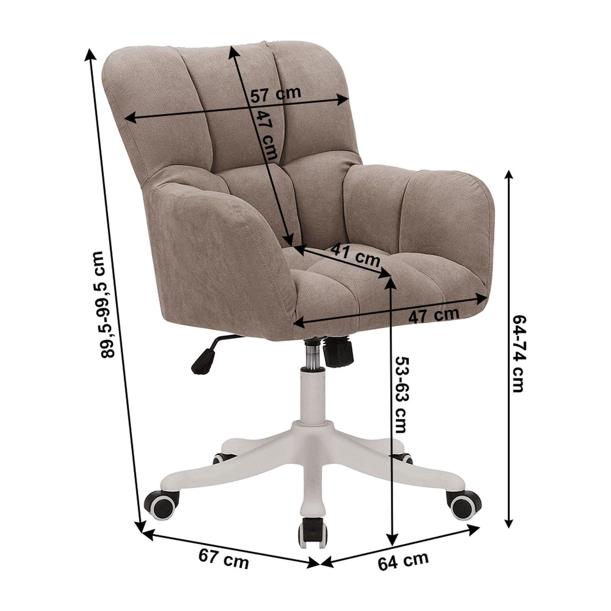 Scaun birou LOREL, grej, stofa clasica/metal, 64x67x90/100 cm
